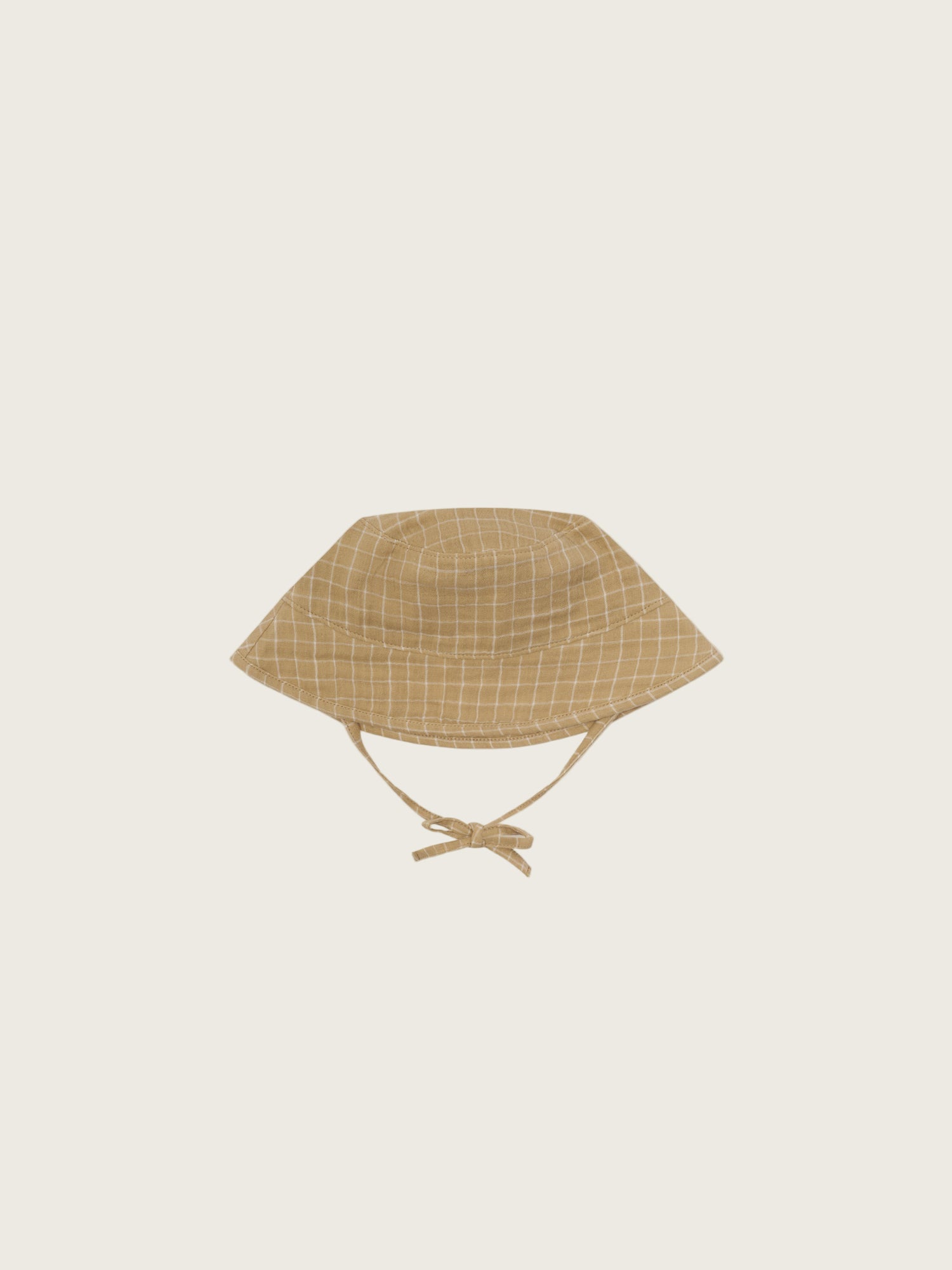 baby and toddler gold grid check organic muslin bucket hat with chin ties