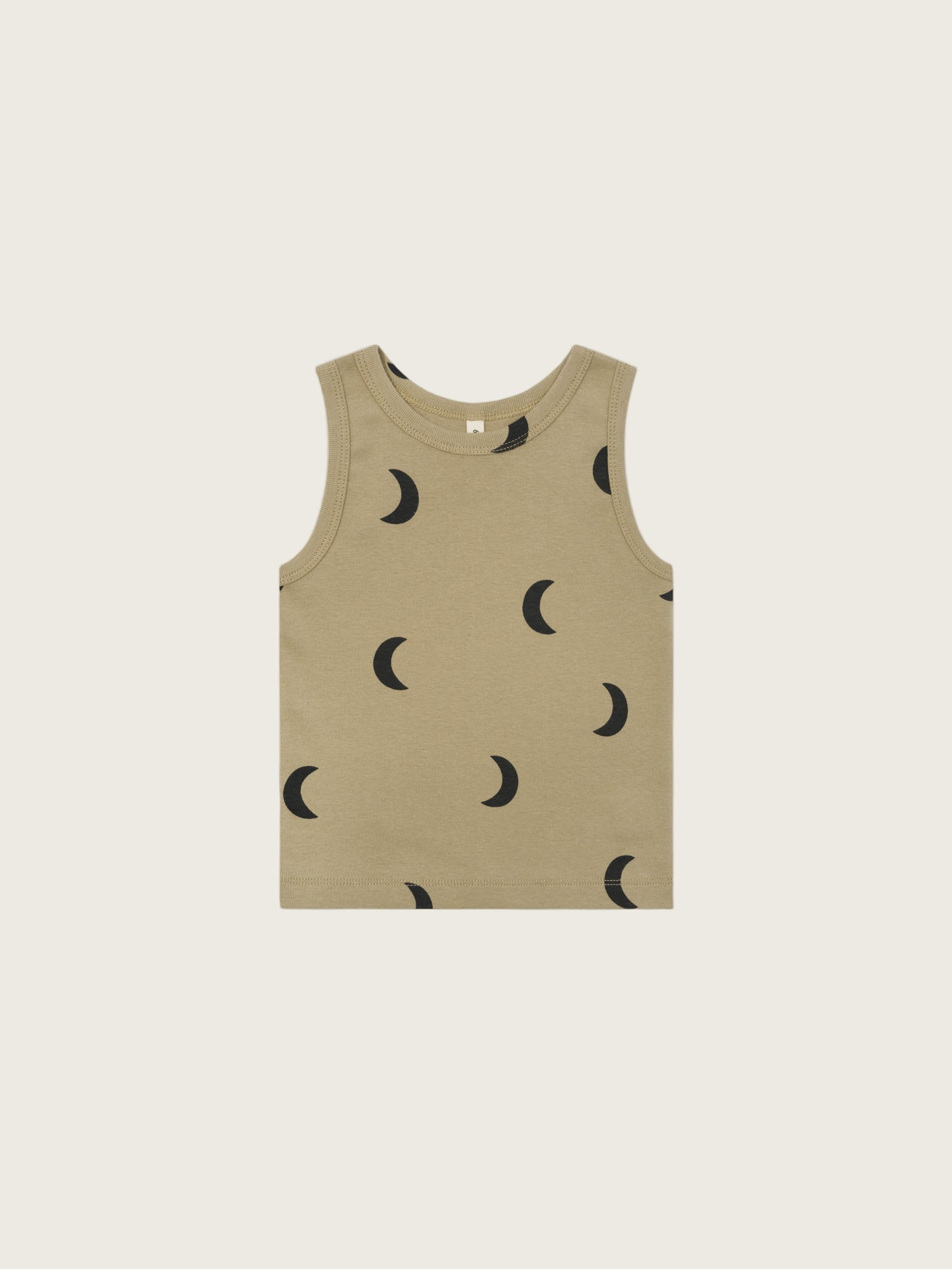 baby and toddler dusky beige organic ribbed cotton summer vest with black moon print