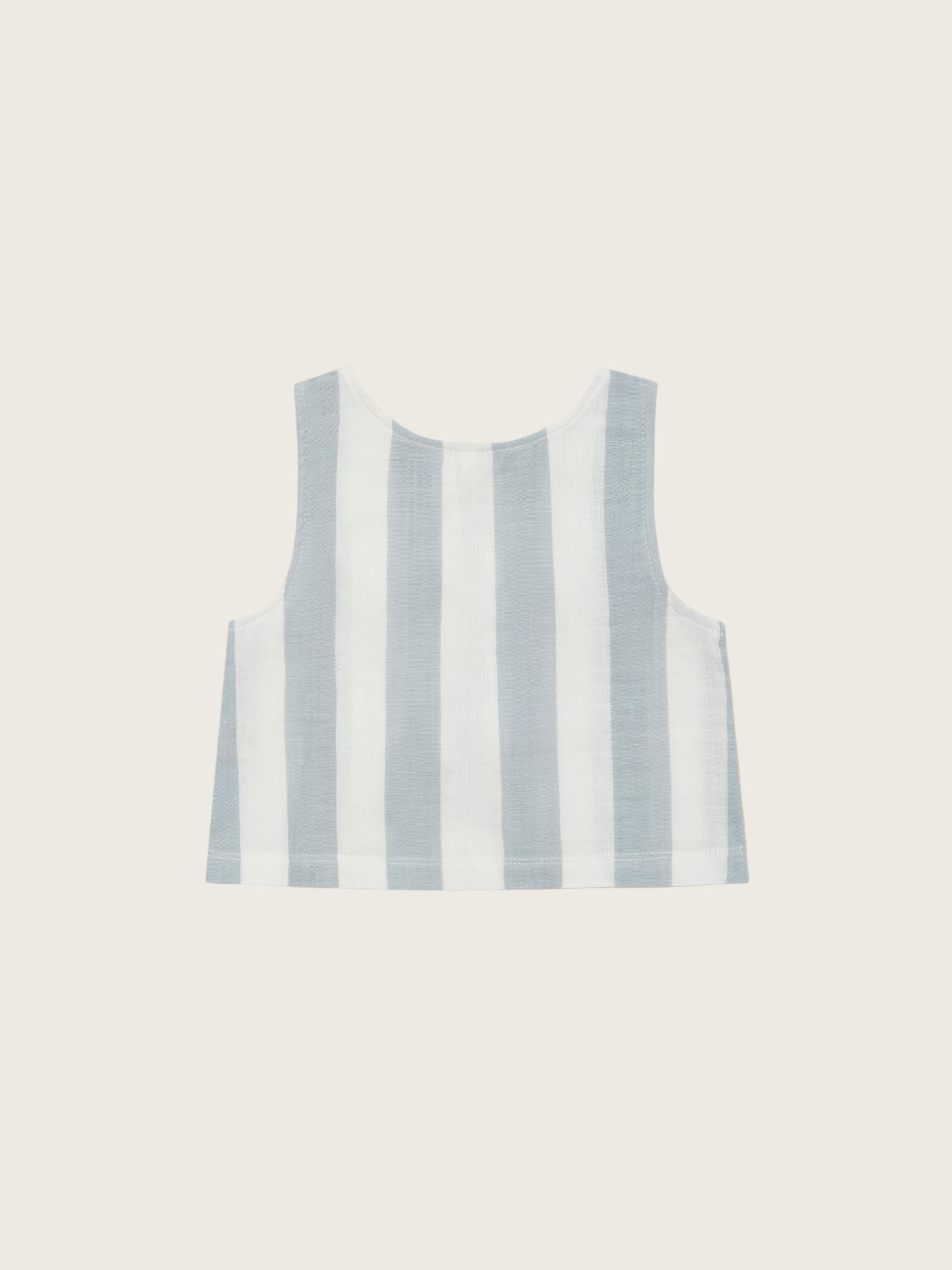 toddler two-way ribbon-tie sleeveless organic muslin resort top in sardine blue and white stripes
