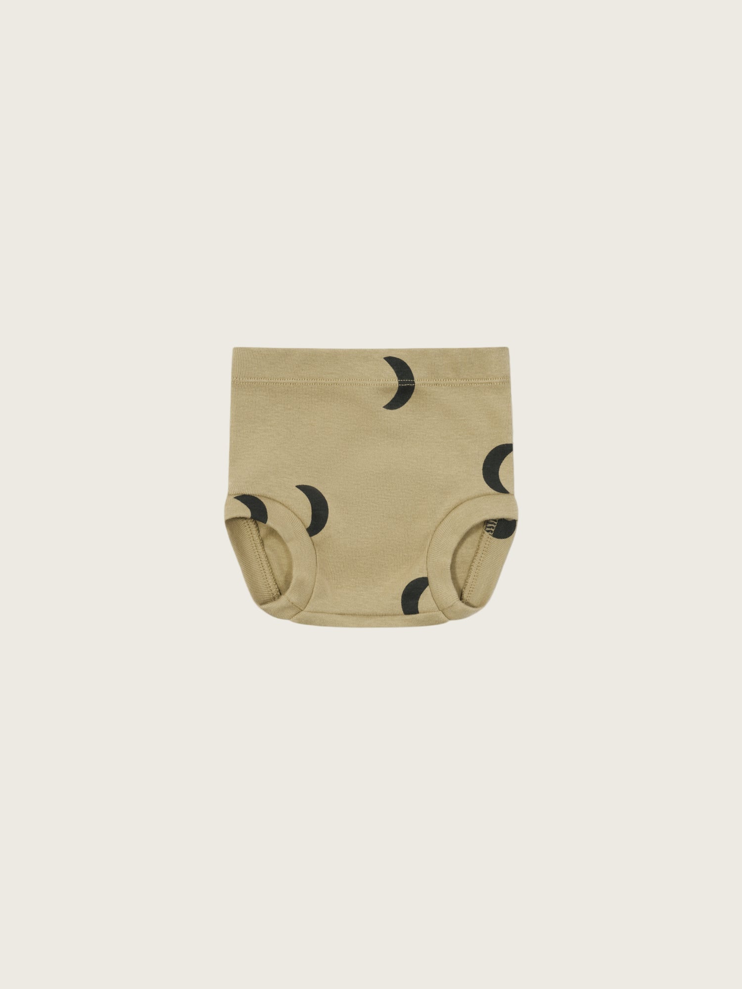 baby and toddler dusky beige organic ribbed cotton shortie bloomers with black moon print