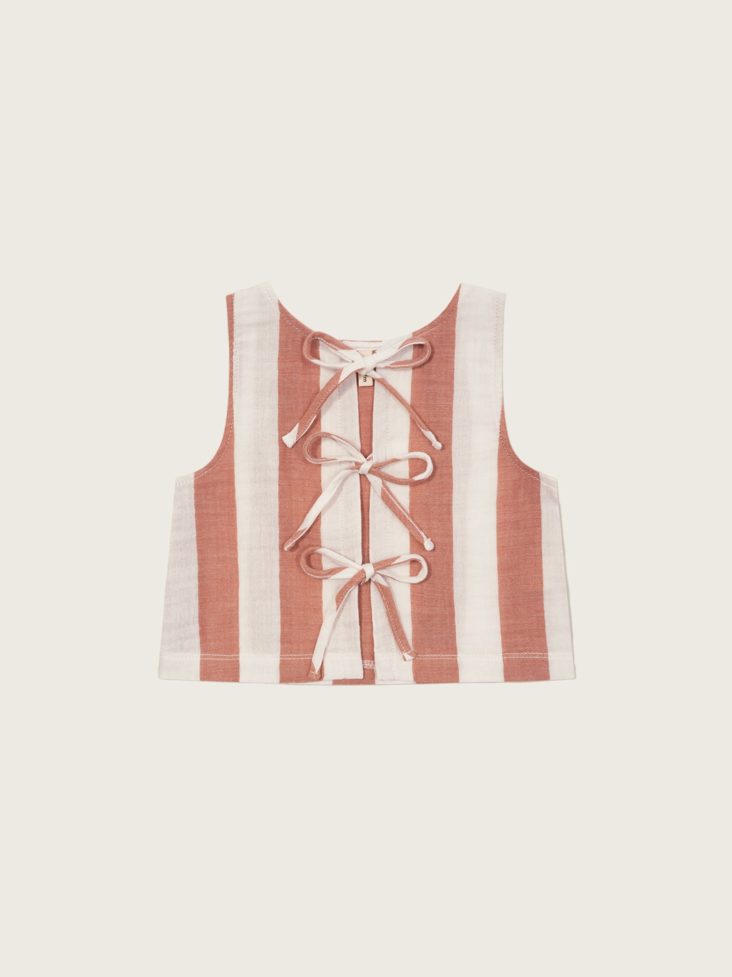 toddler two-way ribbon-tie sleeveless organic muslin resort top in sienna red & white stripes