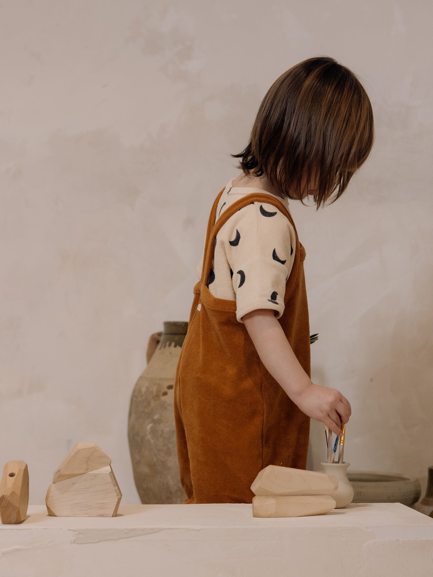 Terracotta Terry Cropped Dungarees