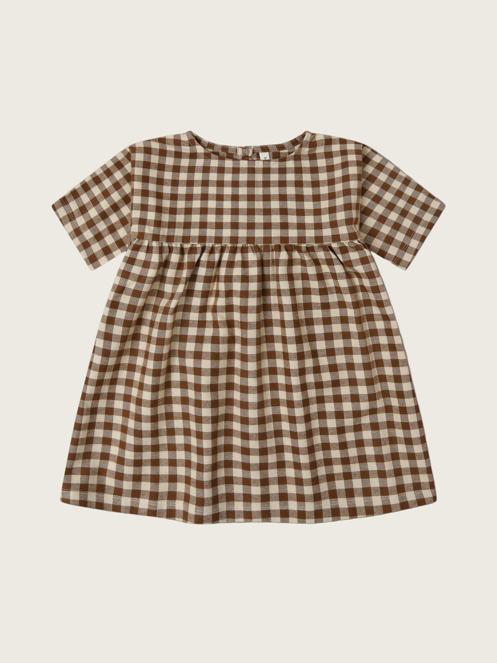 Chestnut Gingham Gather Dress | Organic Zoo