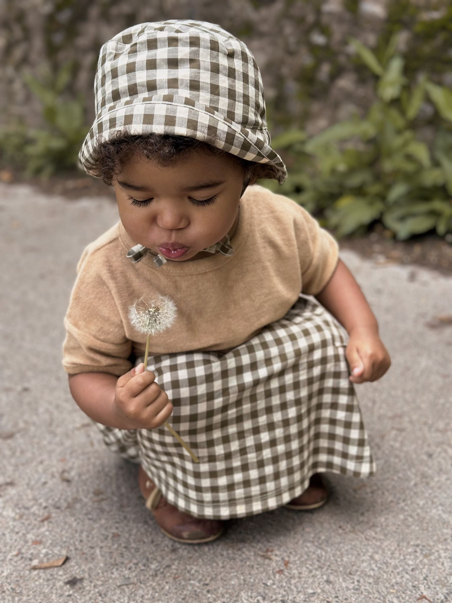 Olive Gingham Bucket Sun Hat