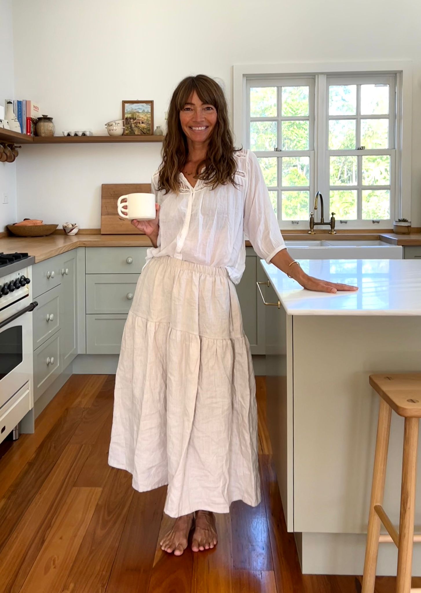 Women's Ceramic White Linen Skirt