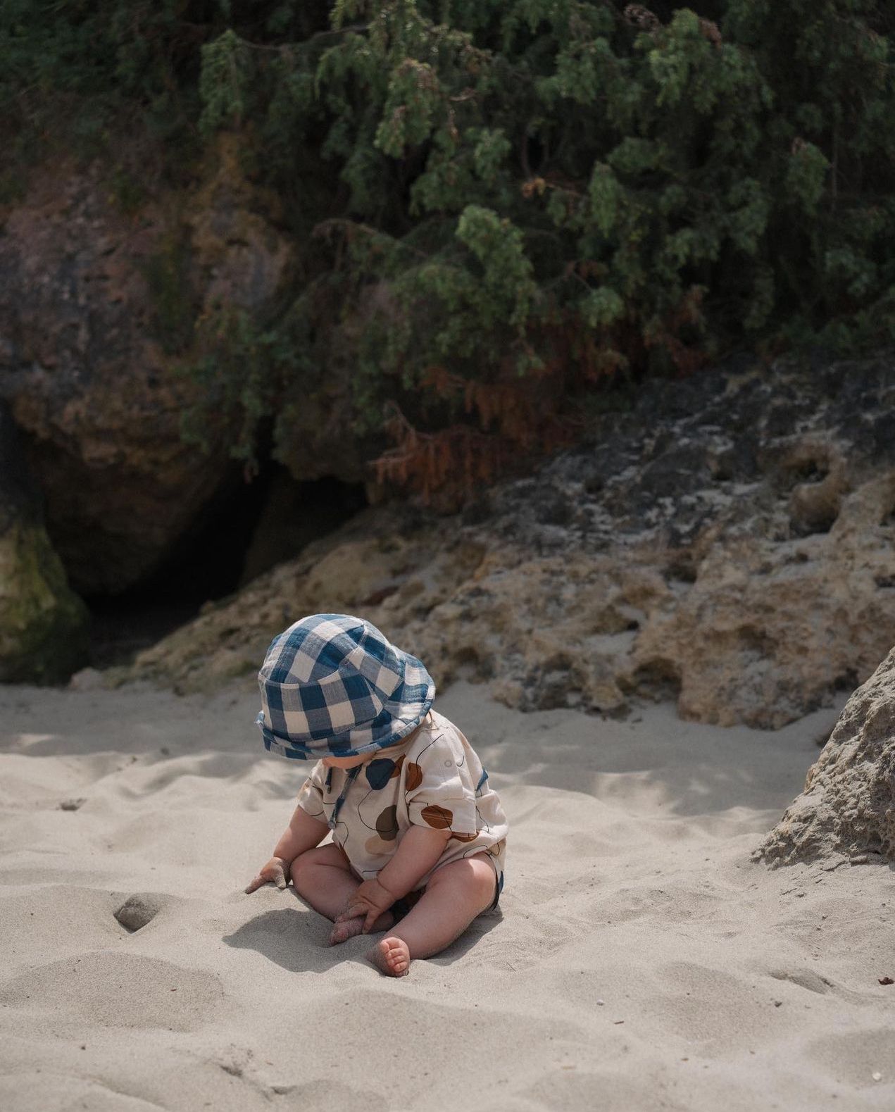 Pottery Blue Gingham Bucket Sun Hat