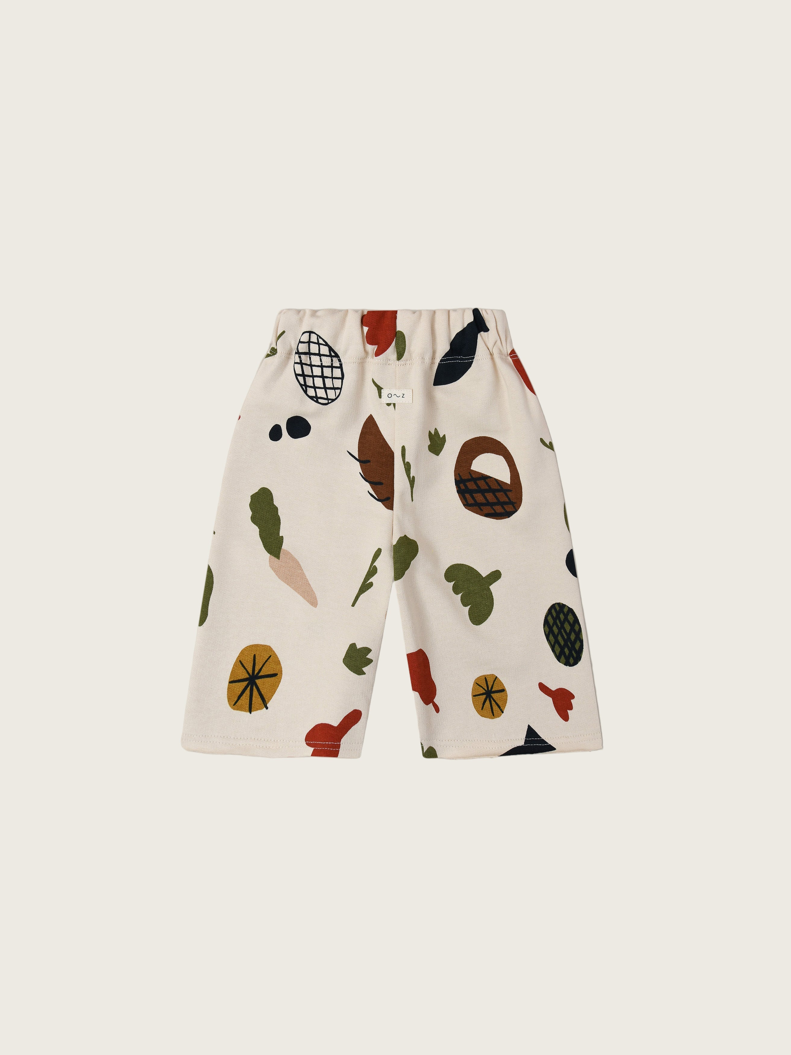 baby & toddler undyed cotton cream wide leg pants with fruits vegetables & basket prints