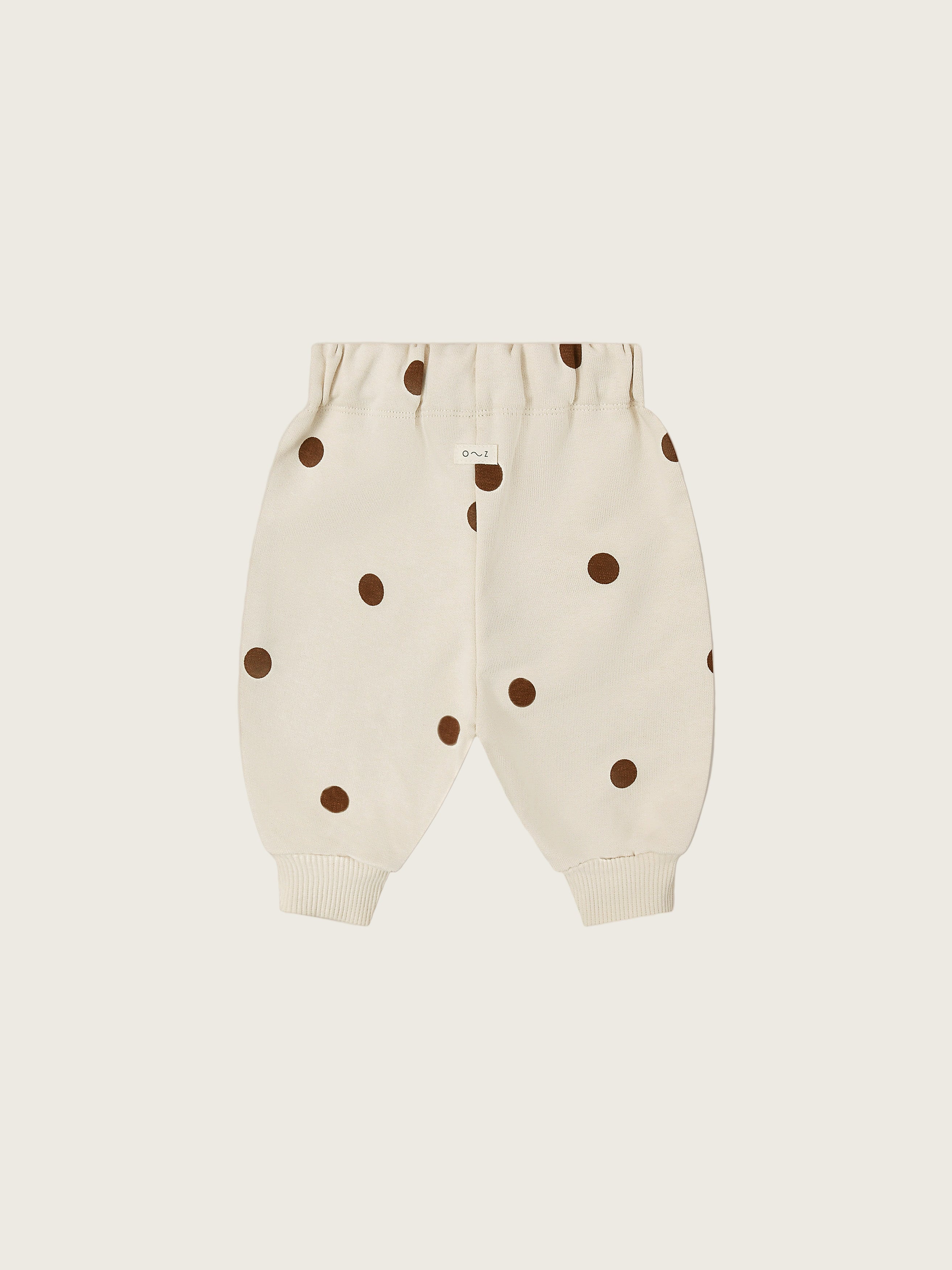 baby and toddler undyed cotton drawstring sweatpants in cream with brown dots