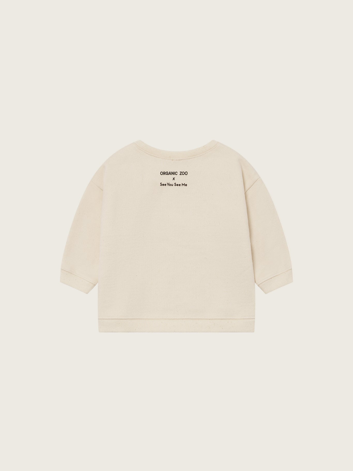 baby cream undyed cotton sweatshirt with ORGANIC ZOO x See You See Me logo on the back