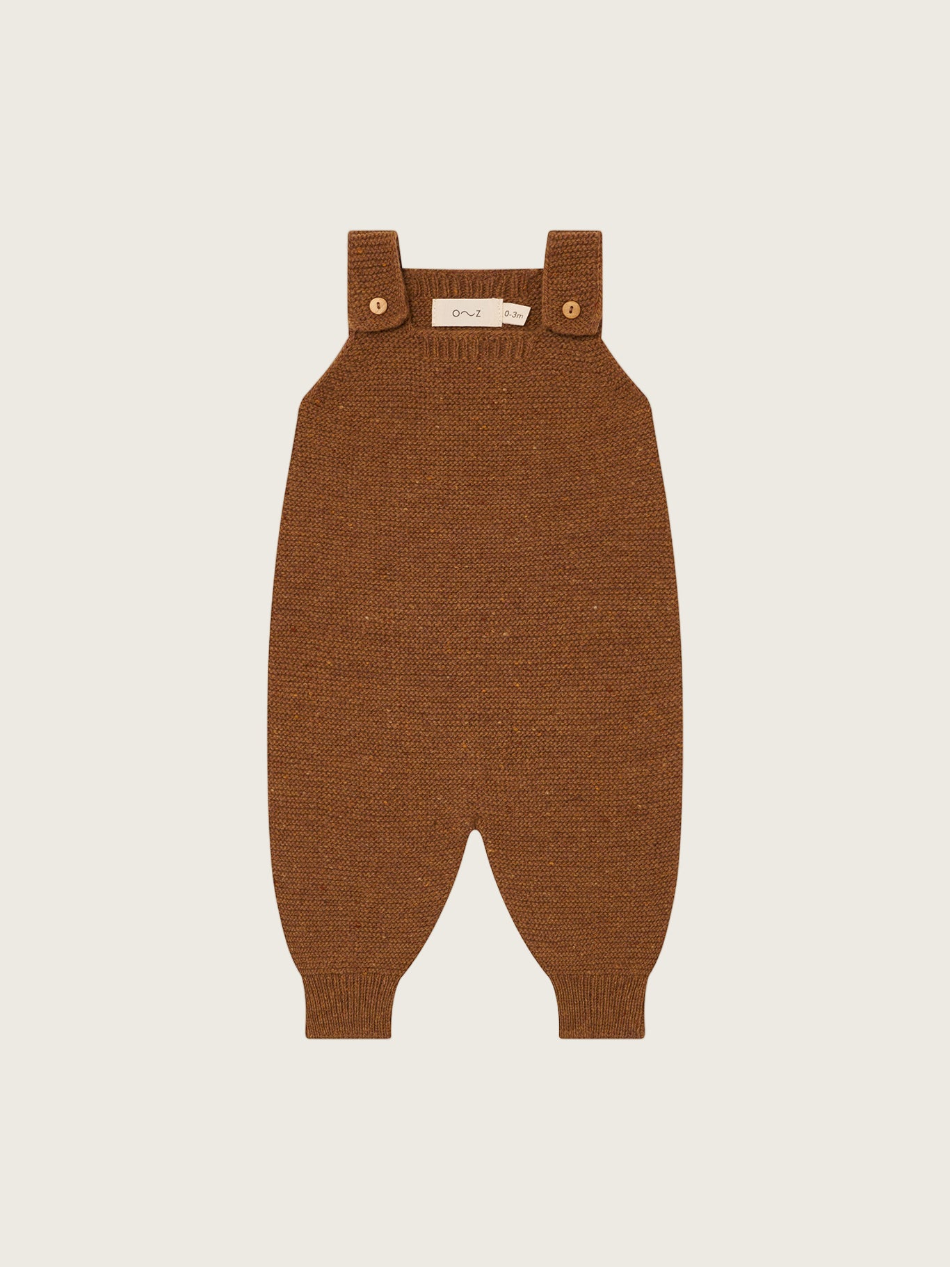 baby and toddler wool salopette in chestnut brown with button straps and ribbed cuffs