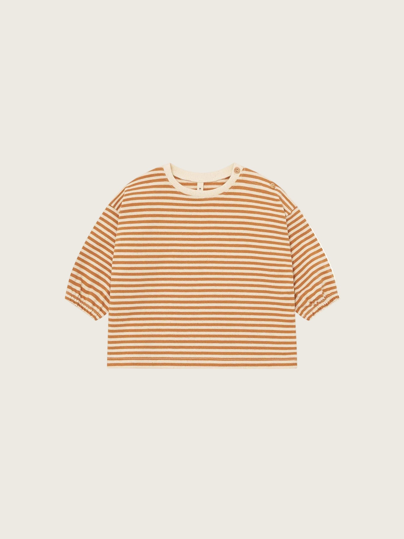 Striped shirt with copper and white horizontal stripes on a white background