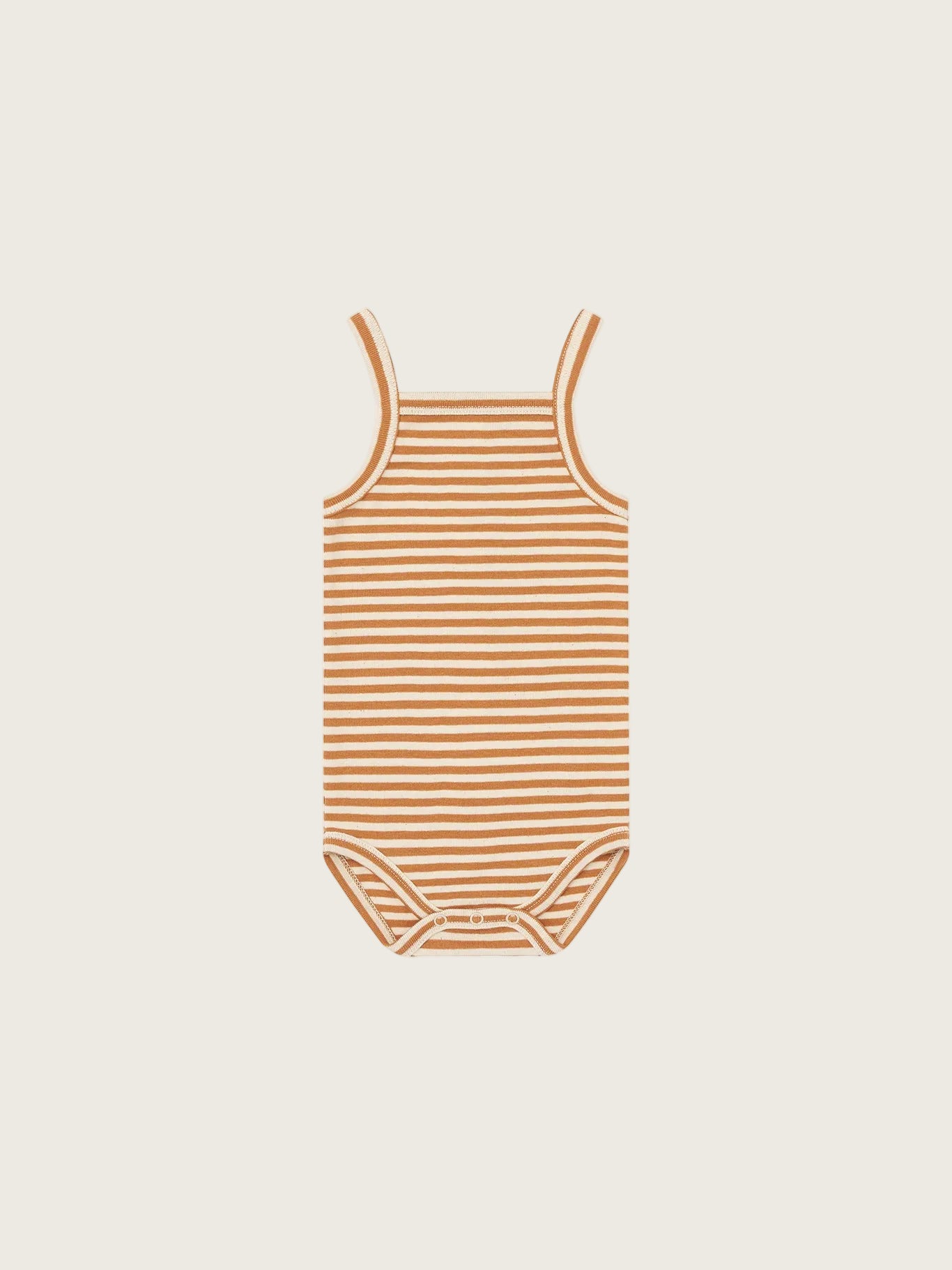 Striped bodysuit with copper and white pattern on a white background