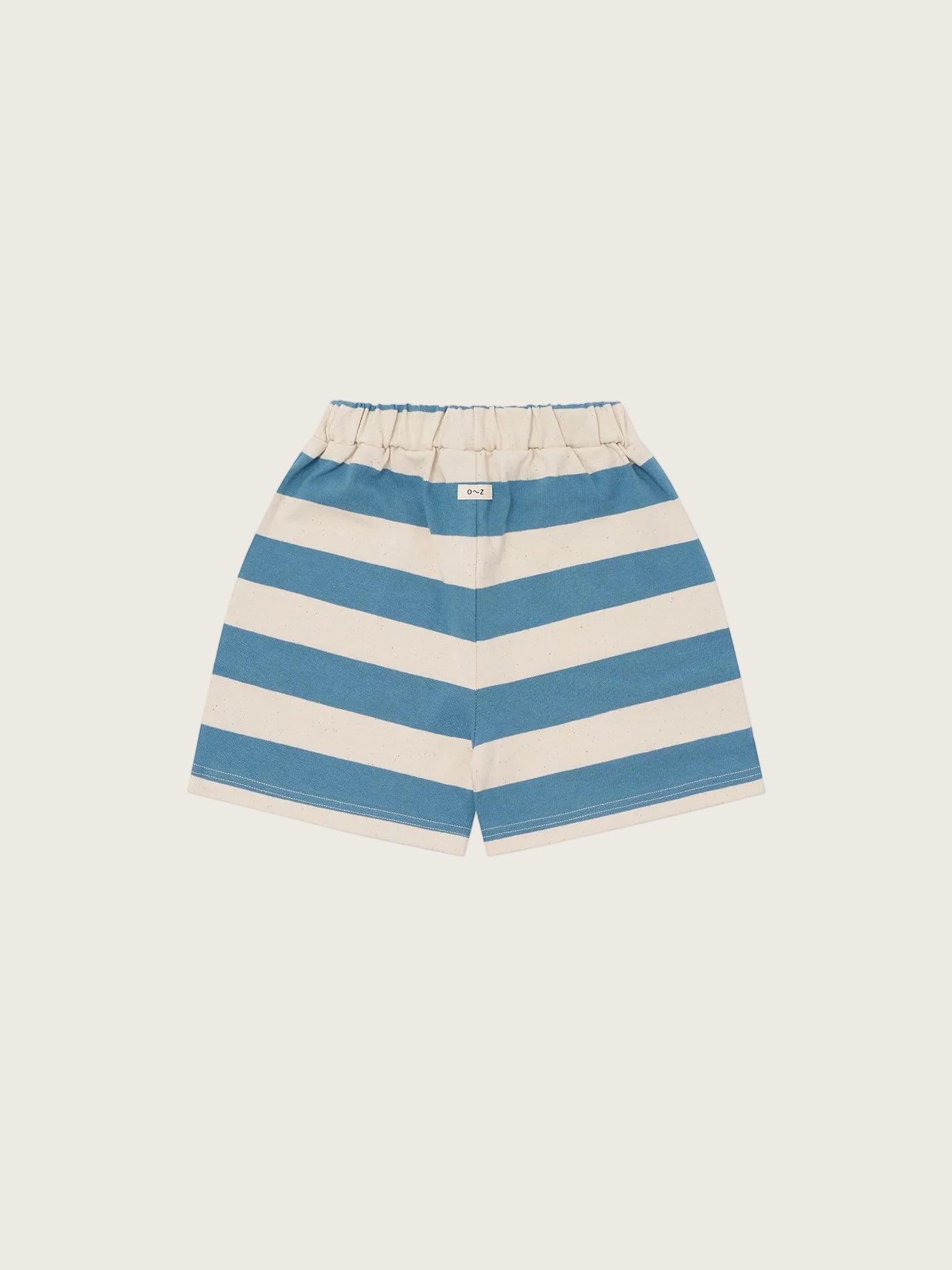 Blue and beige striped shorts on a white background