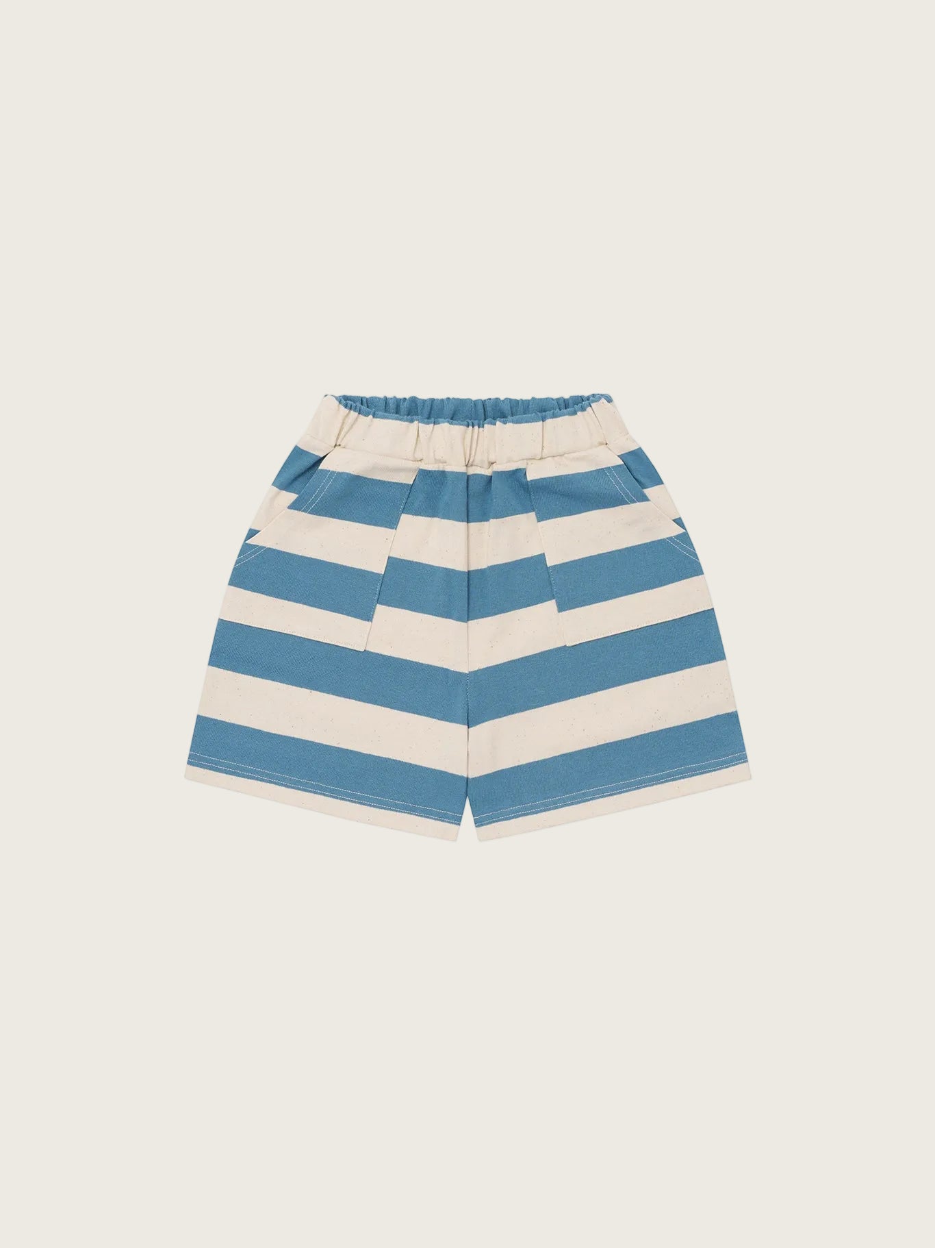 Blue and white striped shorts on a white background
