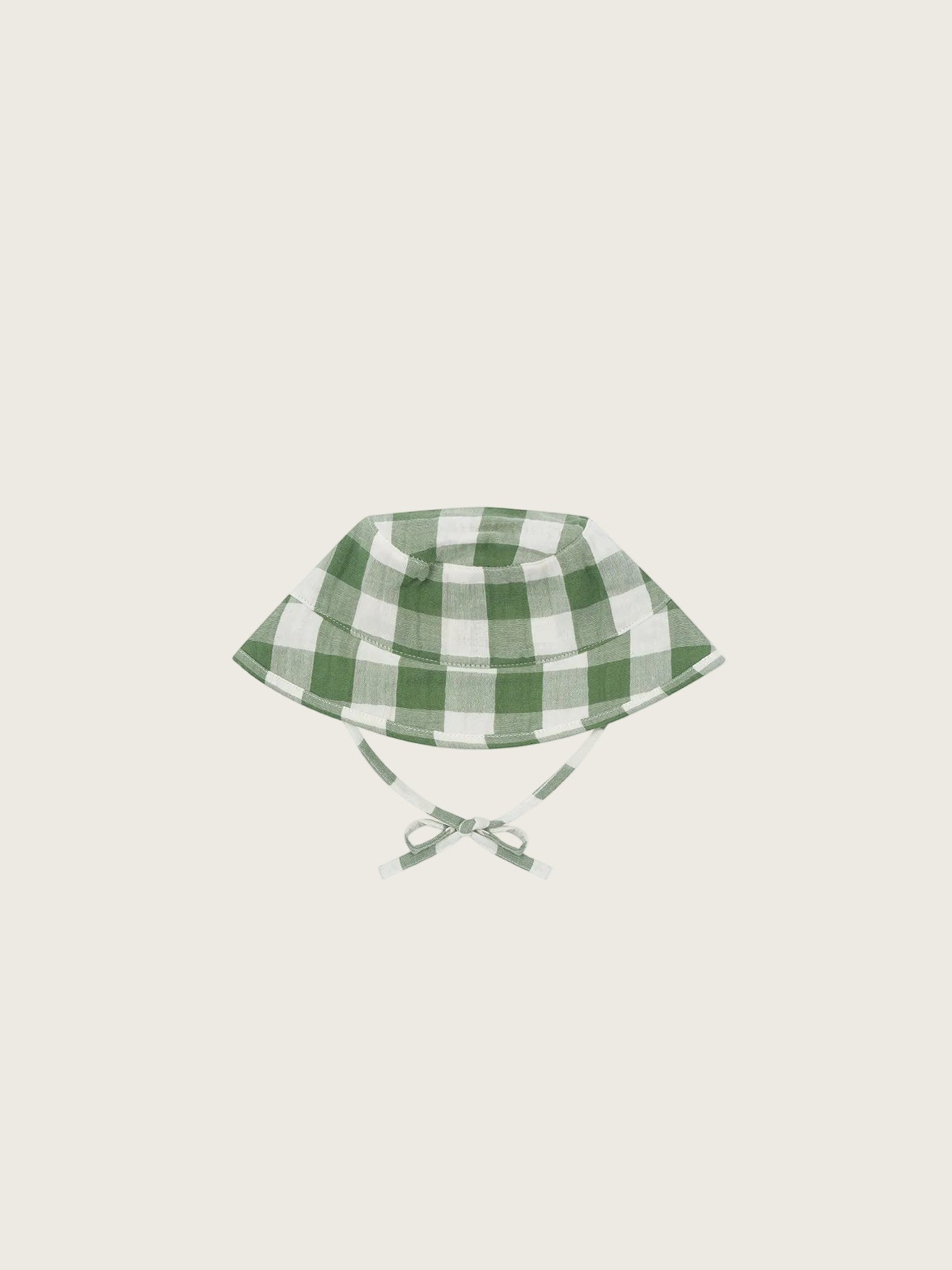Green and white checkered baby sun hat on a white background