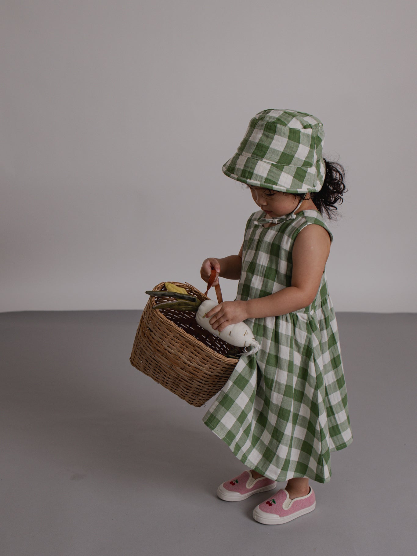 Dill Gingham Bucket Sun Hat