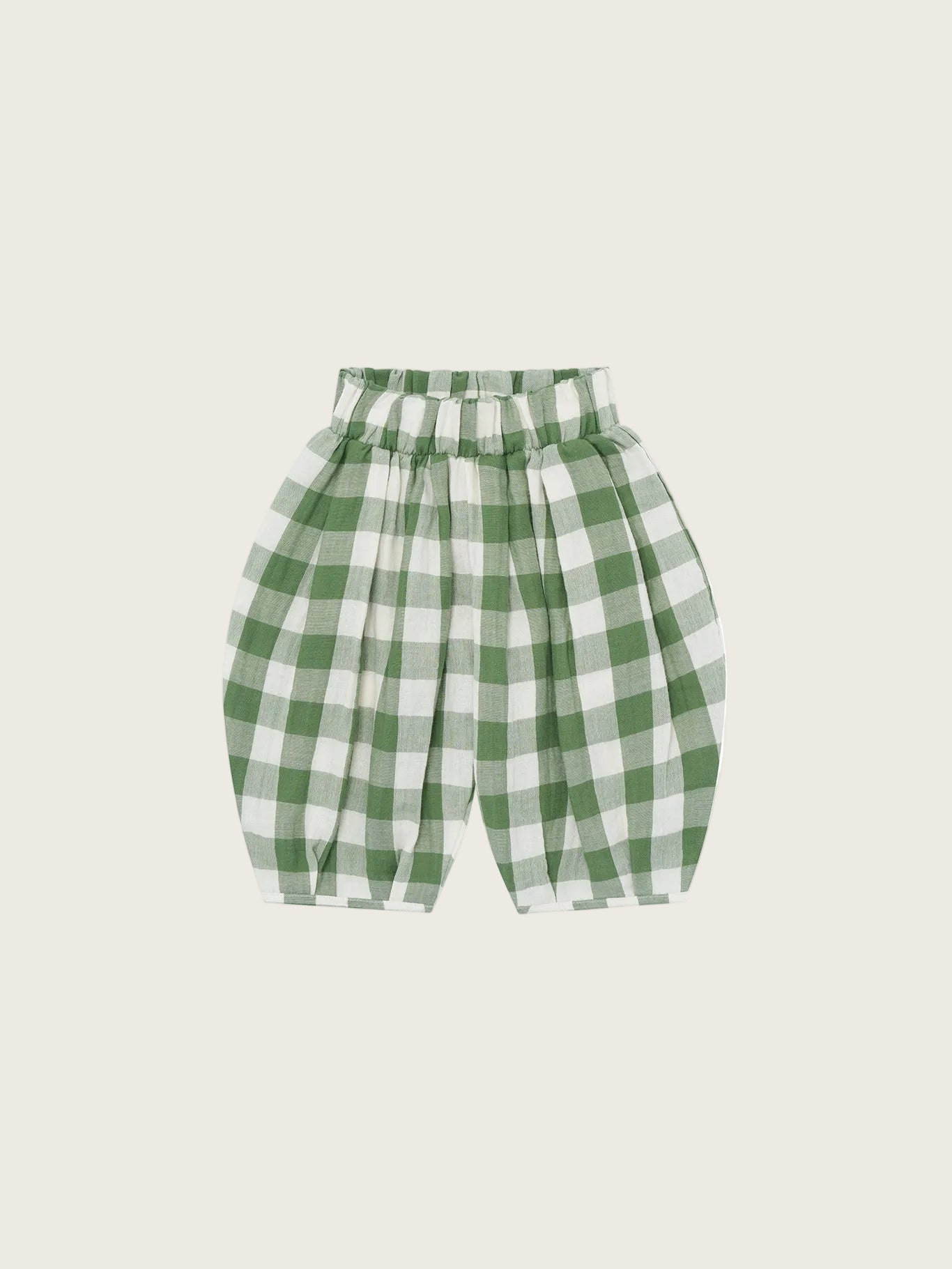 Green and white checkered pants on a white background