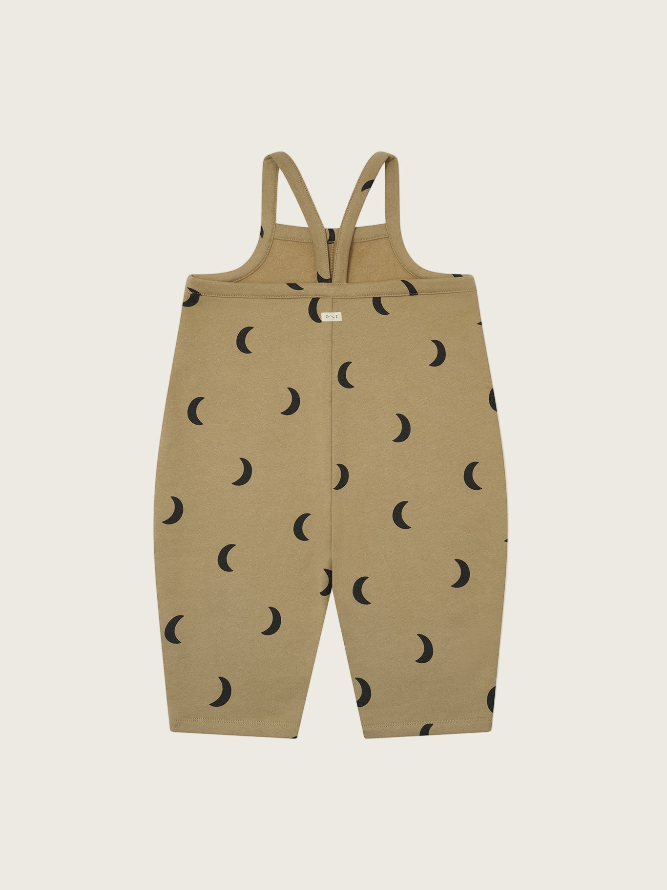 toddler dusky beige oversized boxy terry cotton dungarees with black crescent moon print