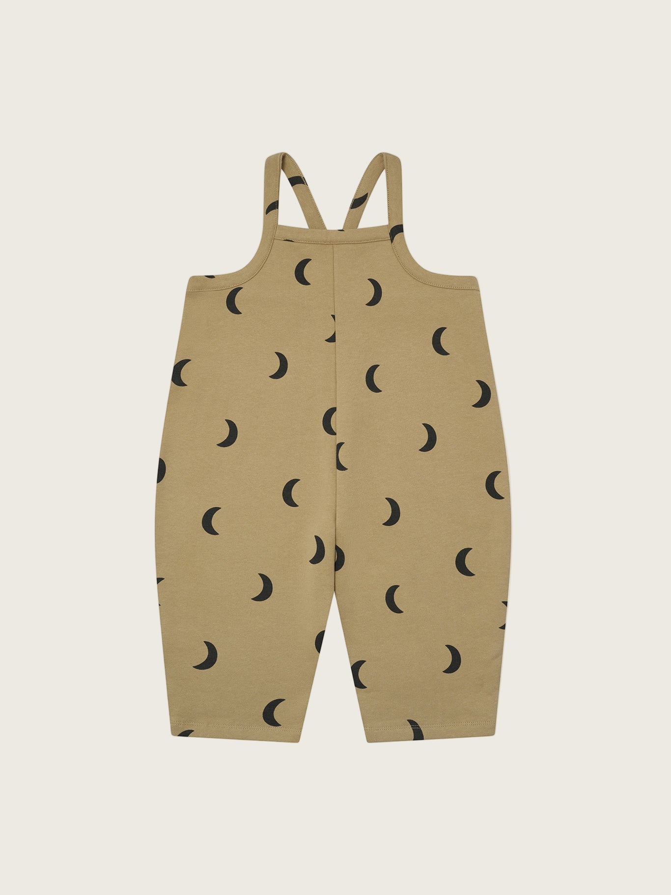 toddler dusky beige oversized boxy terry cotton dungarees with black crescent moon print