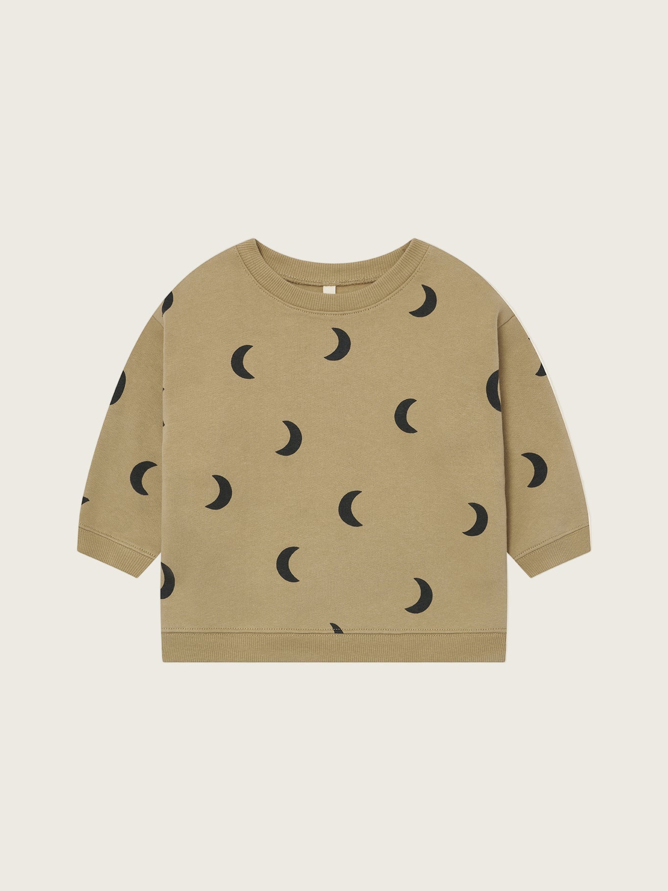 toddler dusky beige organic cotton boxy sweatshirt with black crescent moon print
