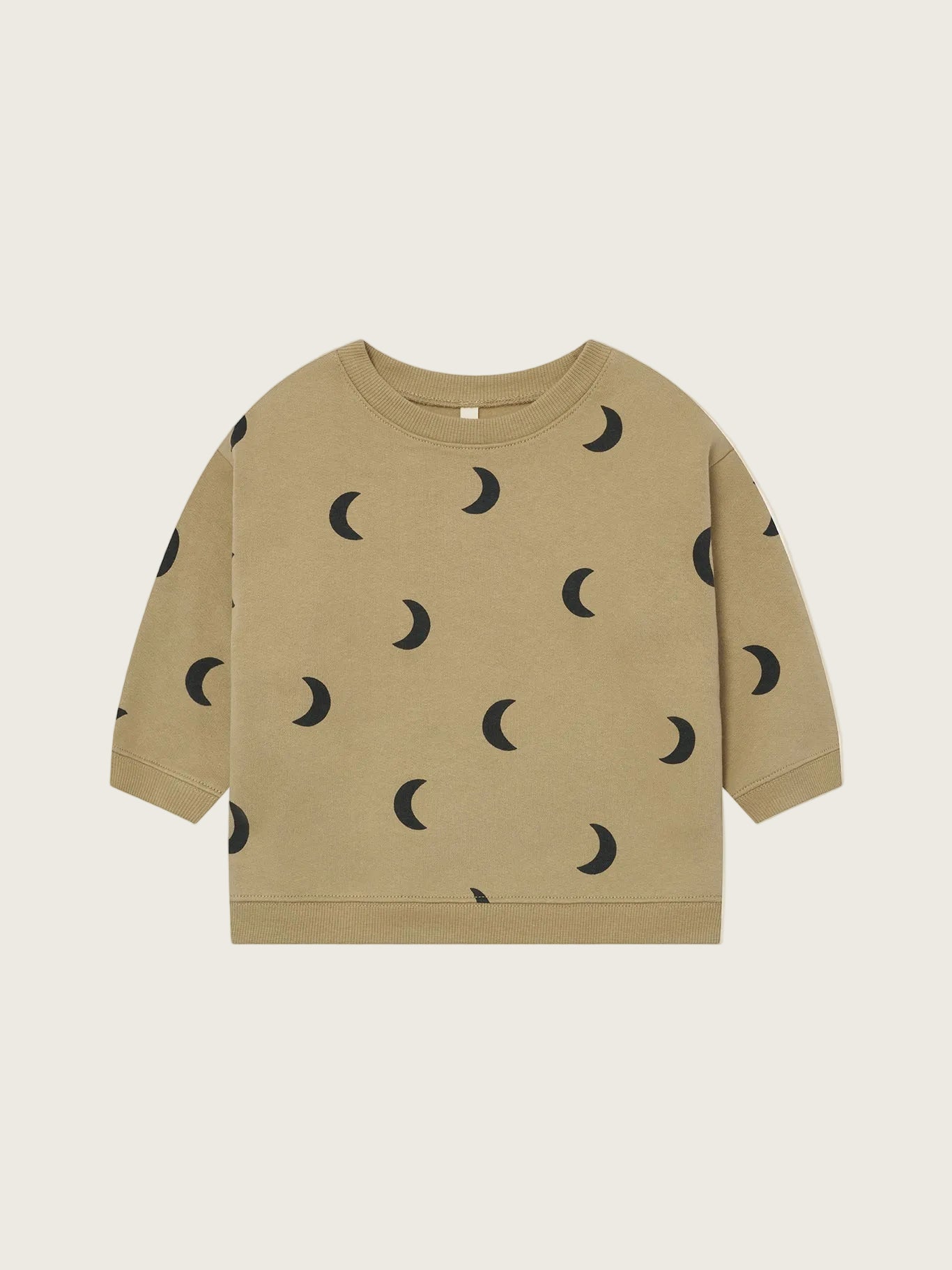 toddler dusky beige organic cotton boxy sweatshirt with black crescent moon print