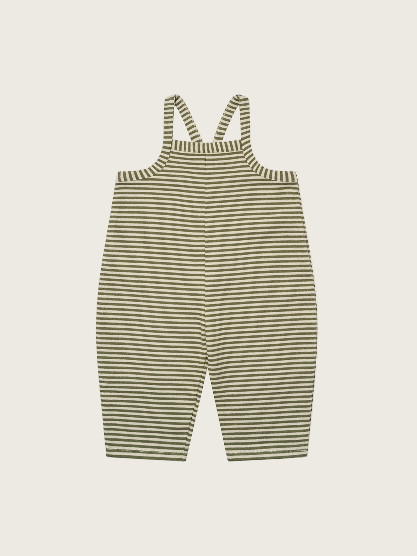 toddler oversized boxy terry cotton dungarees with green and white stripes