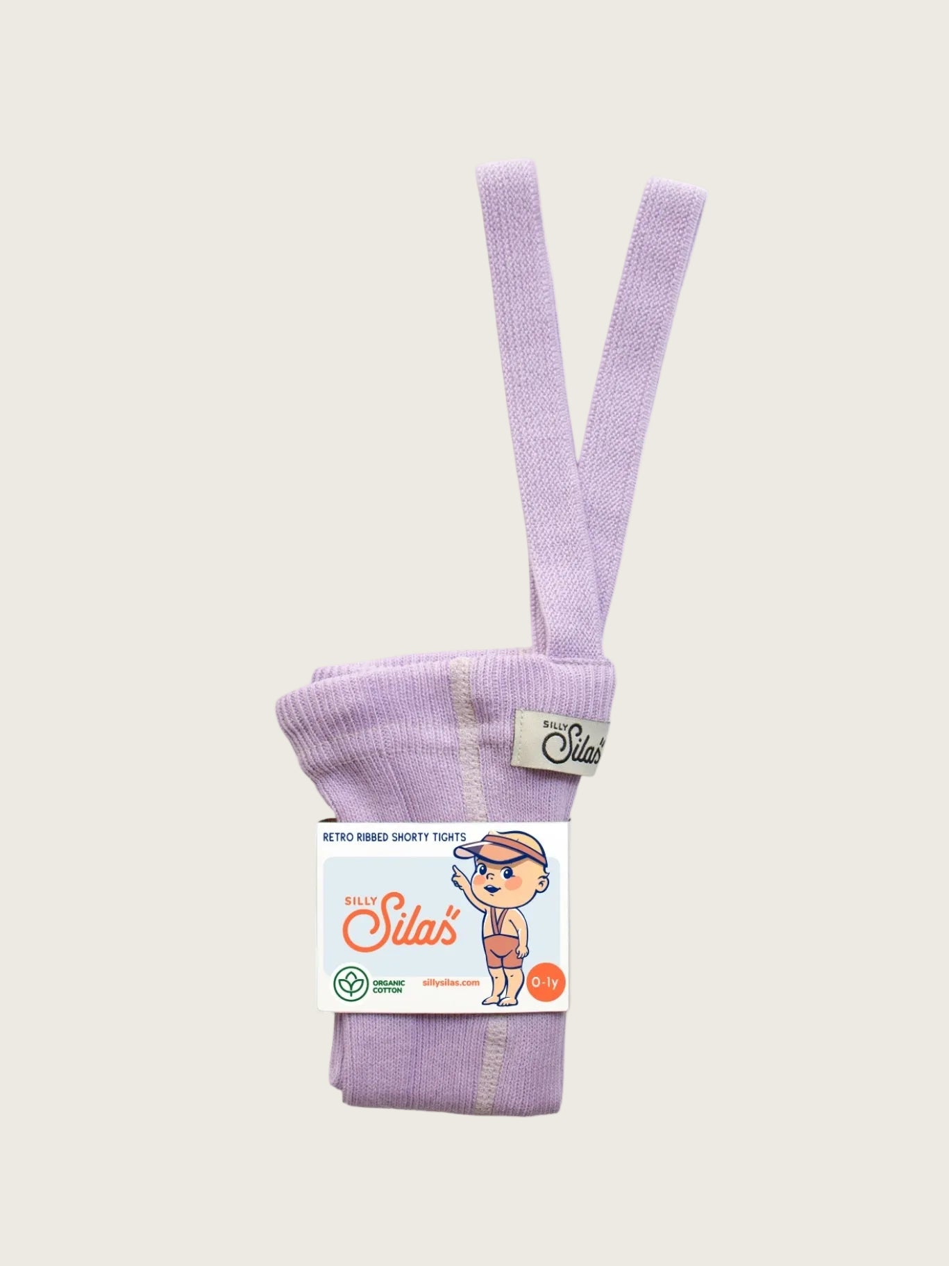 Purple baby shorty with Silly Silas branding on a white background