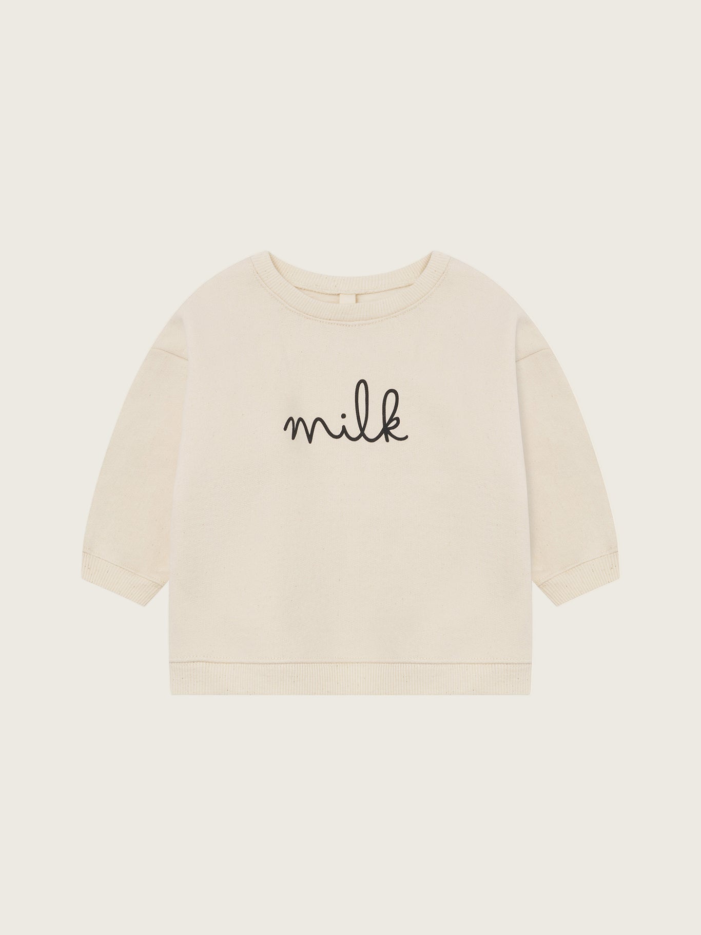 toddler cream undyed cotton boxy drop shoulder sweatshirt with milk text on the front