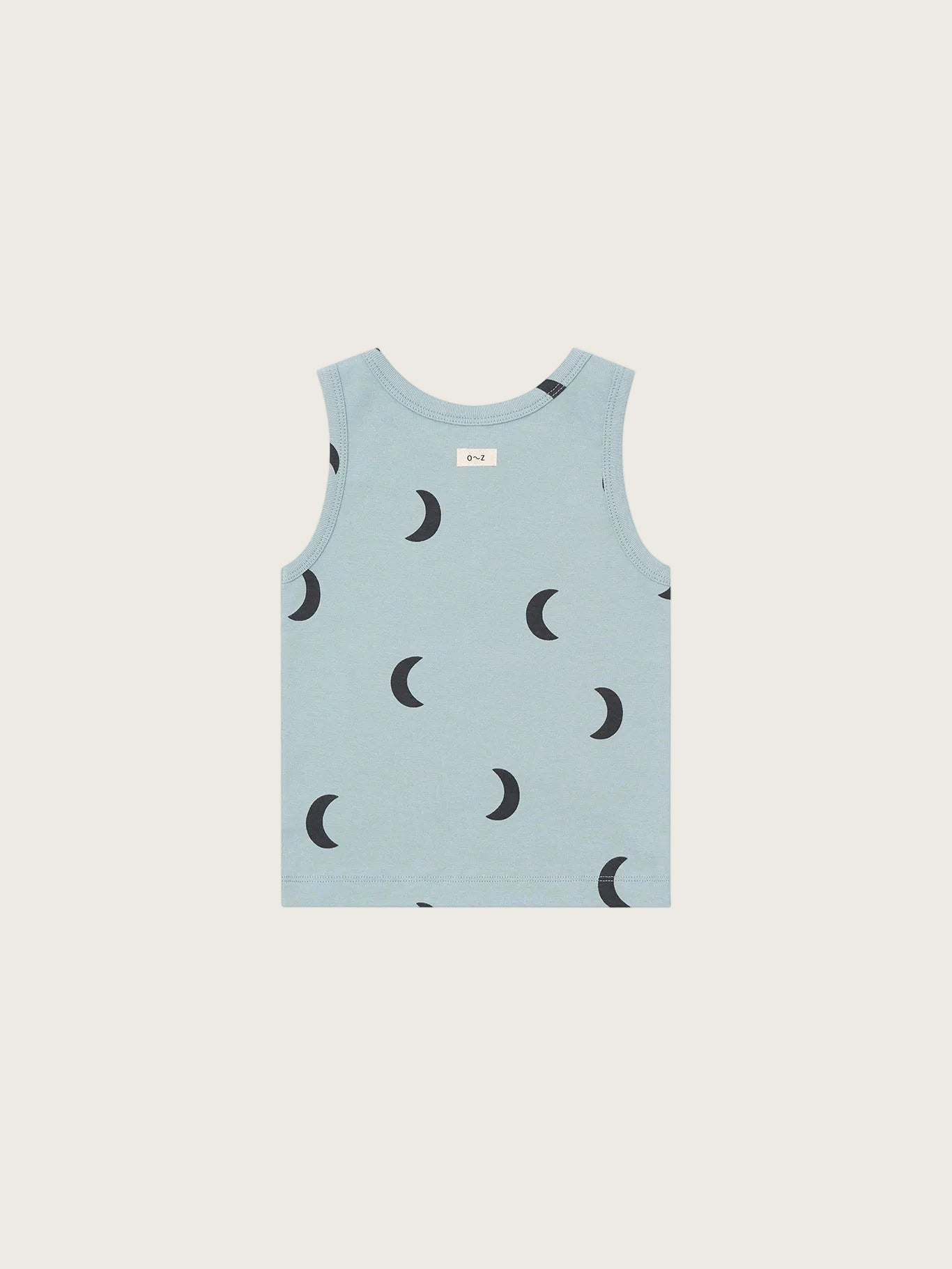 Light blue tank top with black crescent moon pattern on a white background