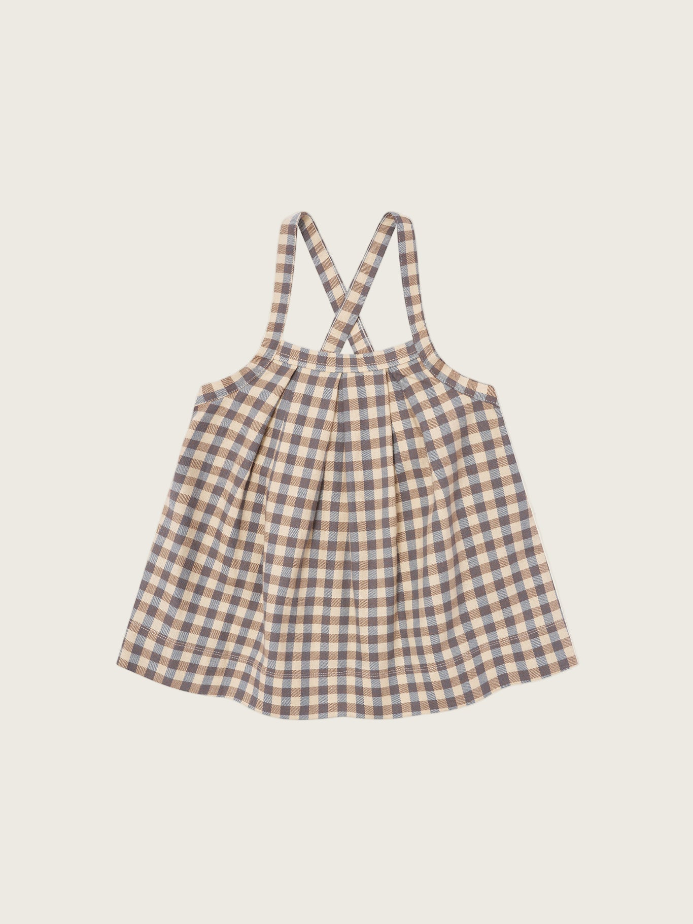 toddler cream and blue gingham flannel pleated pinafore skirt with adjustable straps