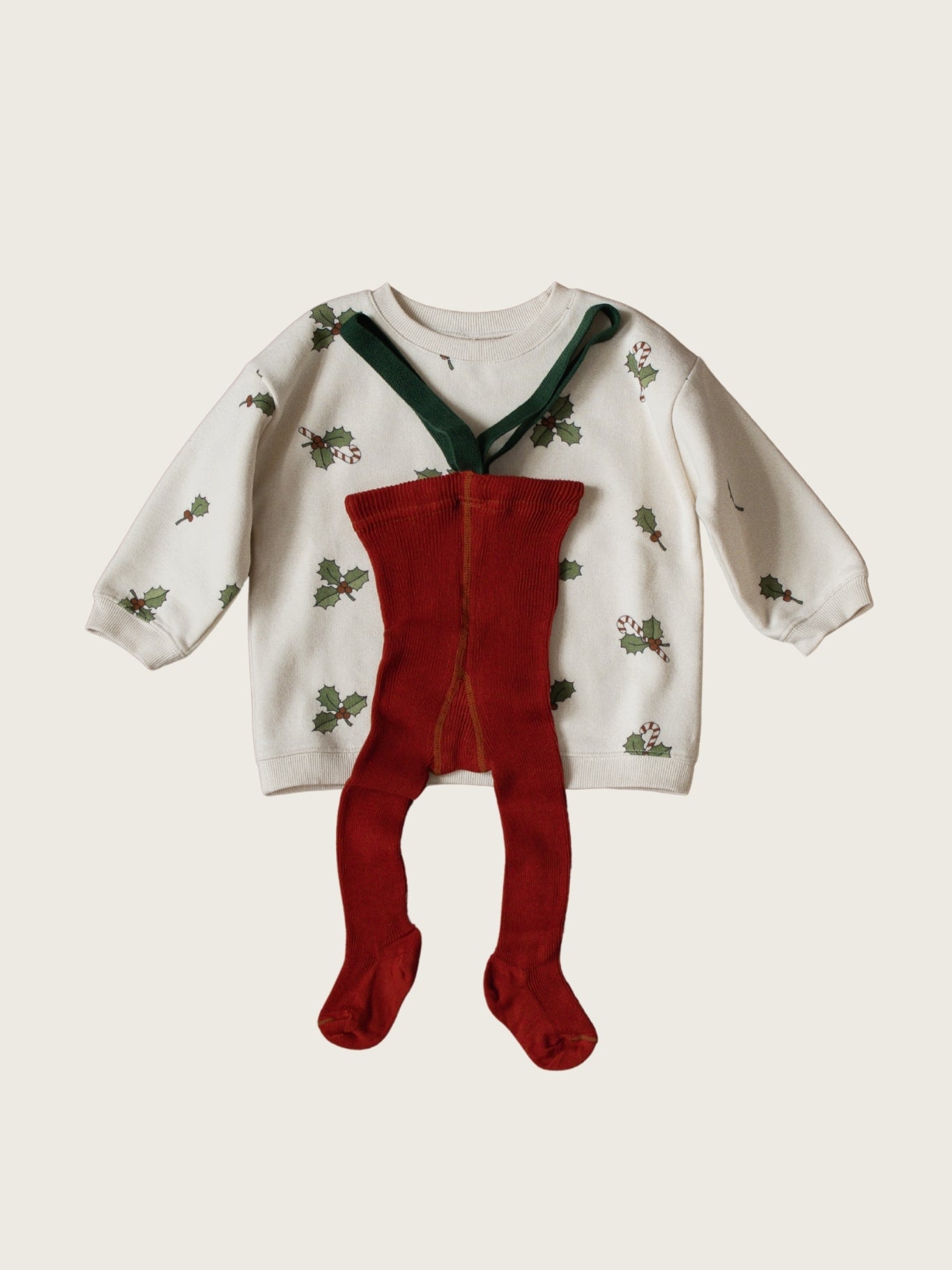 Christmas Holly Sweater & Maple Leaf Tights Set