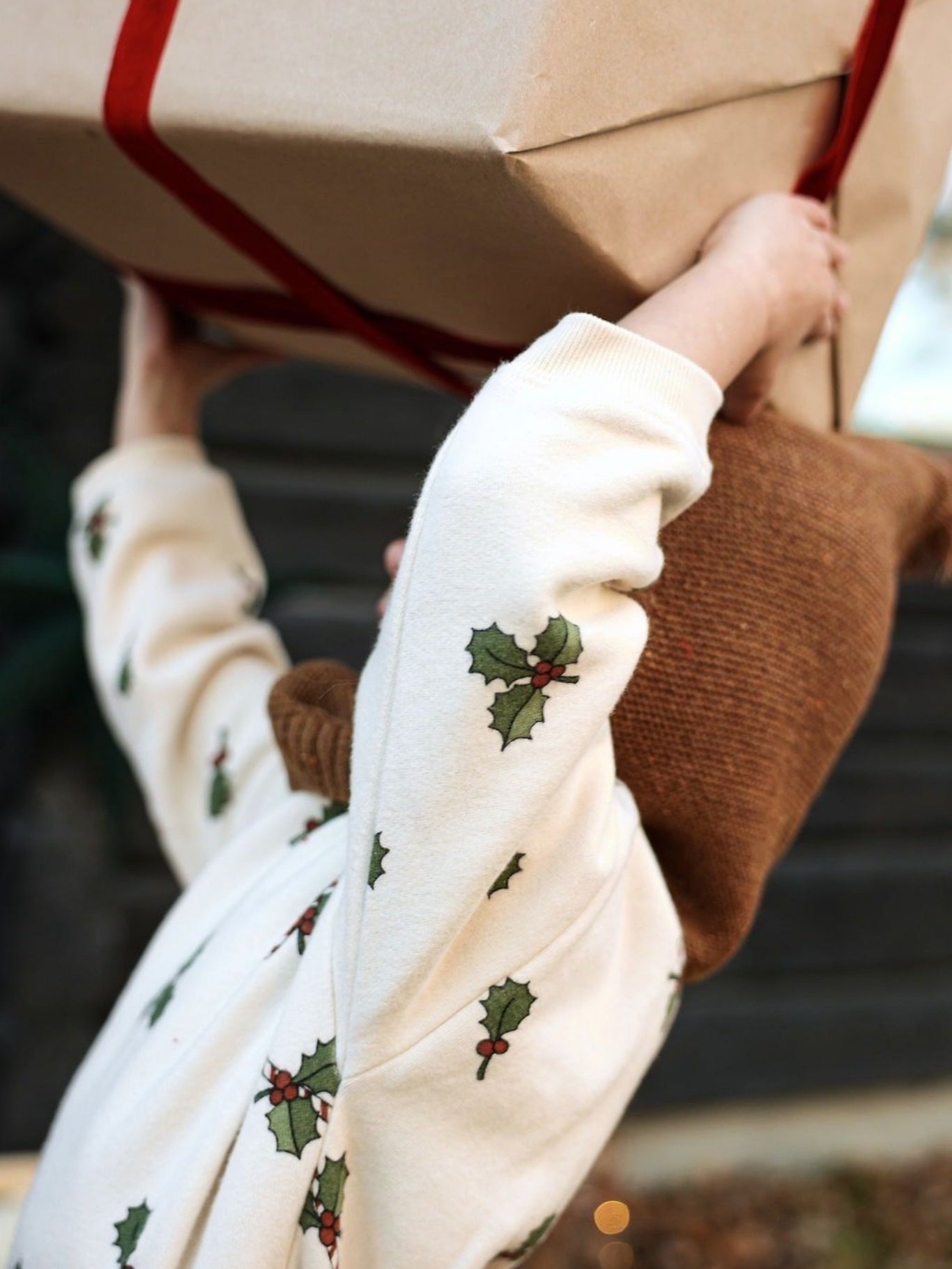 Christmas Holly Sweater & Maple Leaf Tights Set
