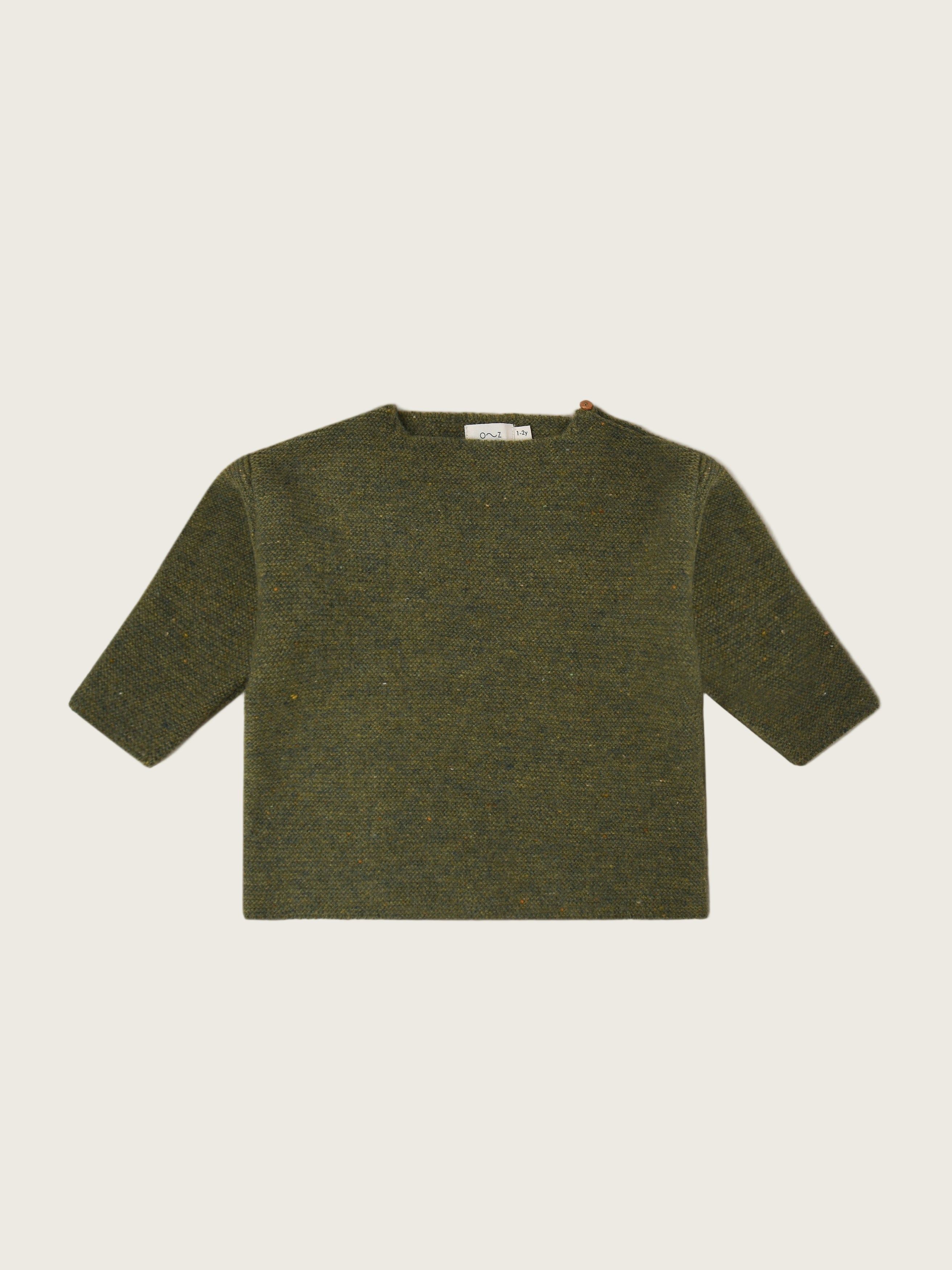 toddler wool jumper in green with button on left shoulder