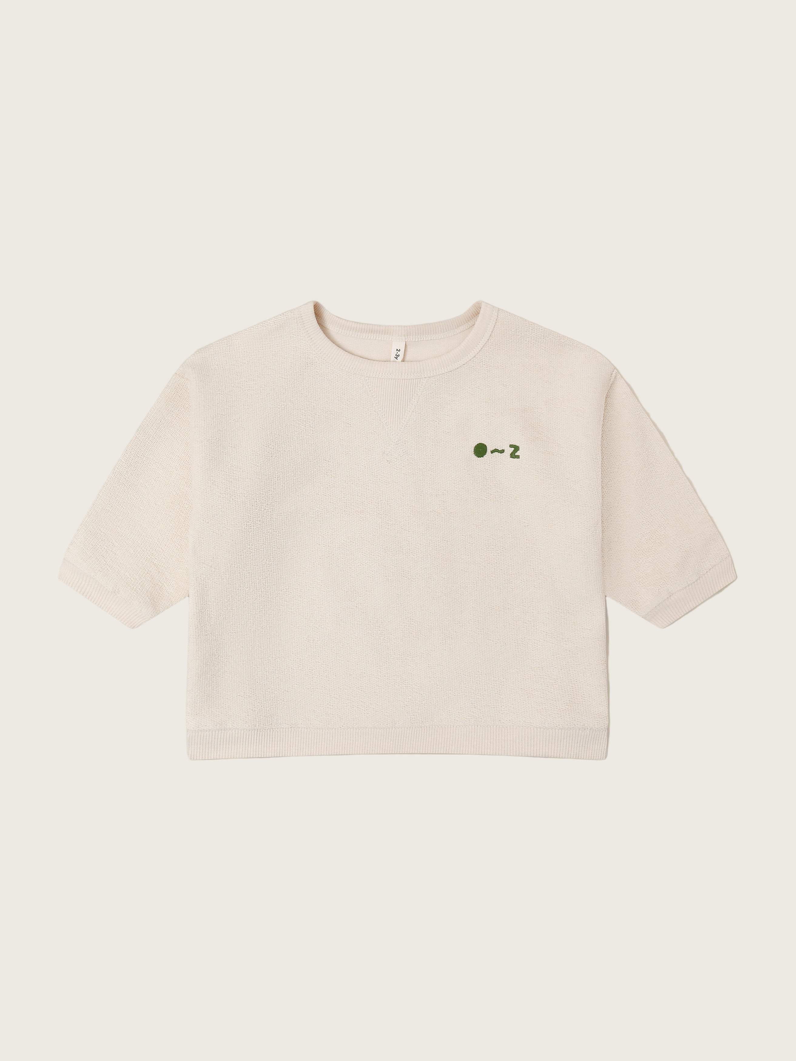 toddler cream undyed cotton sweatshirt with O ~ Z embroidered in green