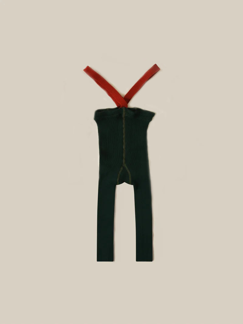 Forest Green Footless Cotton Tights With Contrast Braces Organic Zoo