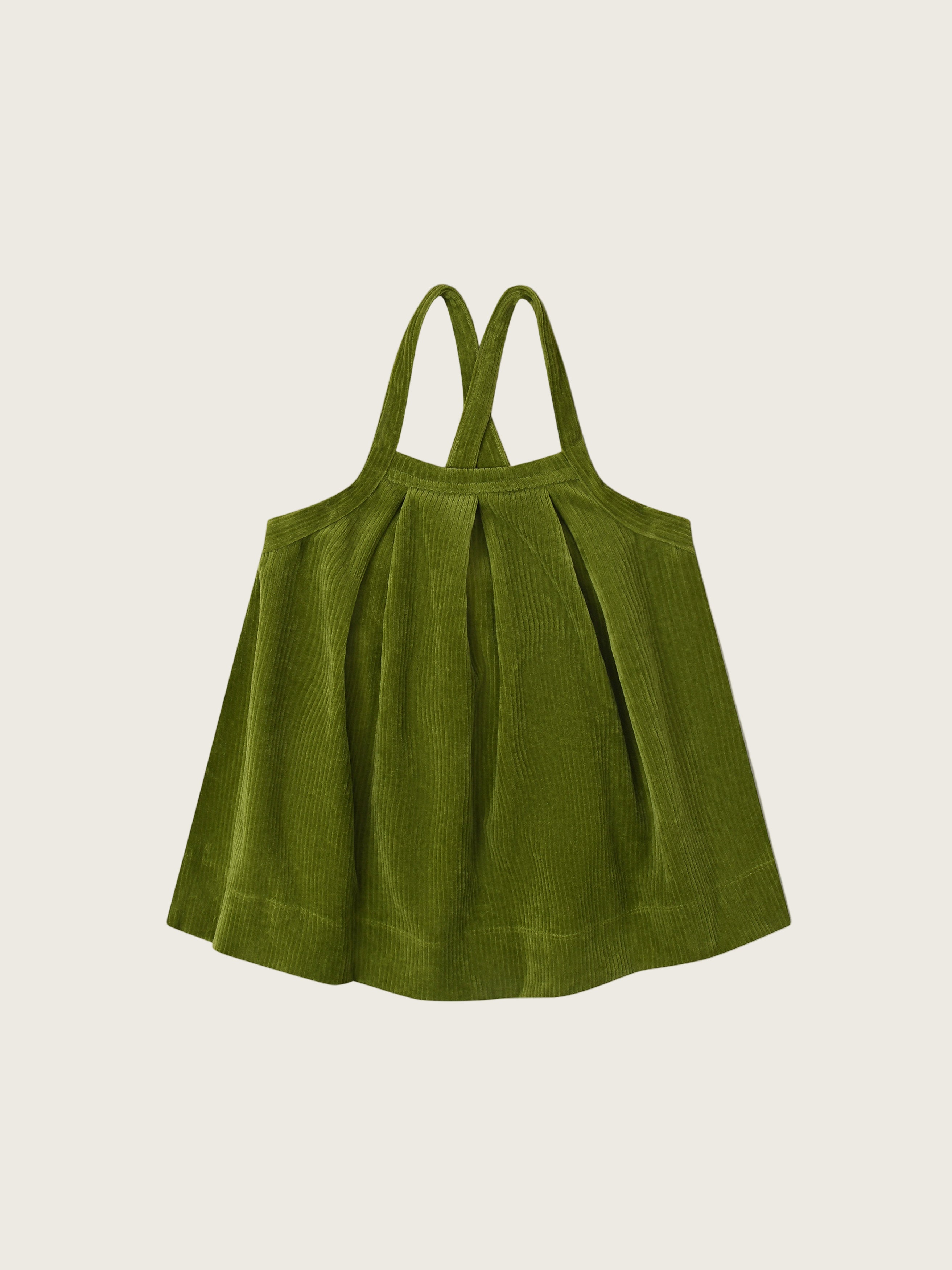 toddler cotton cord pinafore skirt in pea pod green with adjustable straps