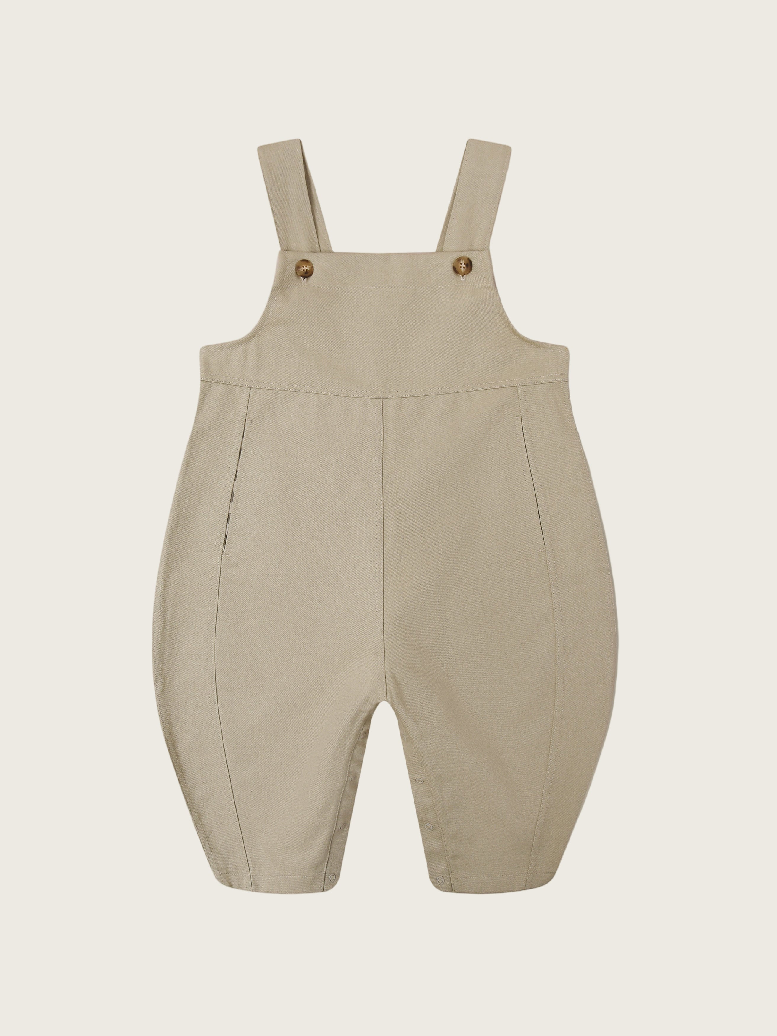 toddler twill cotton oversized farmers dungarees in grey with buttons & side in-seam pockets with gingham finish