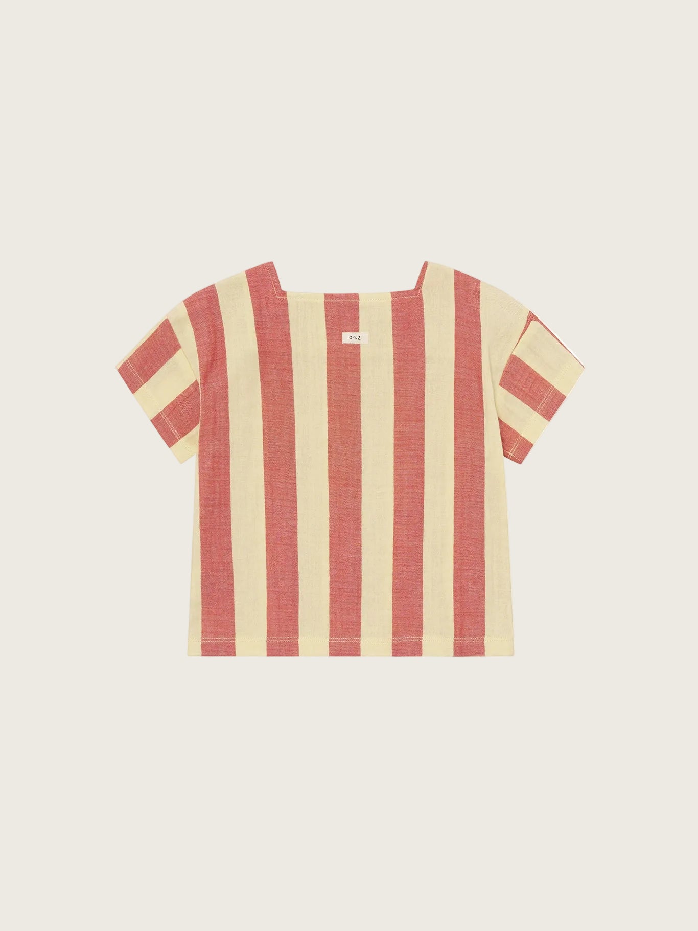 Red and beige striped t-shirt on a white background