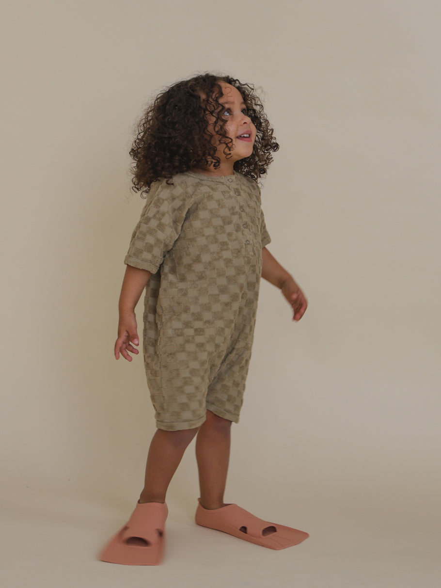 Dusky Checkerboard Terry Beach Romper | Organic Zoo