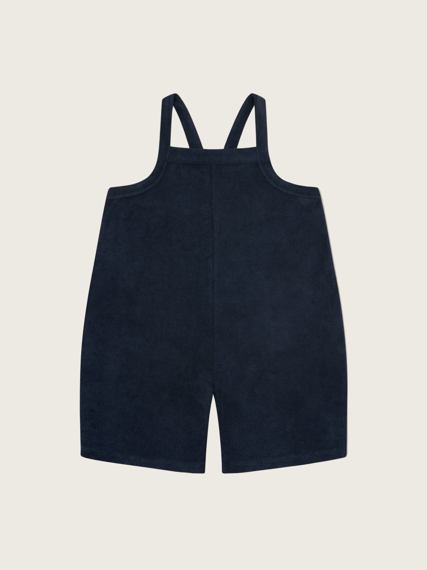 toddler navy boxy cropped soft organic terry cotton dungarees