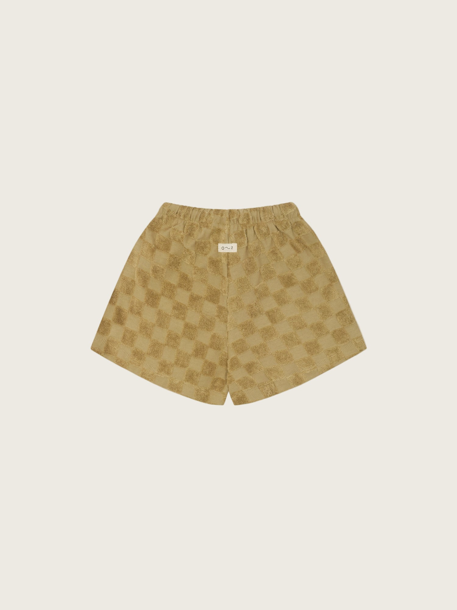 baby & toddler beige checkerboard rope drawstring shorts in organic terry cotton with elastic waistband