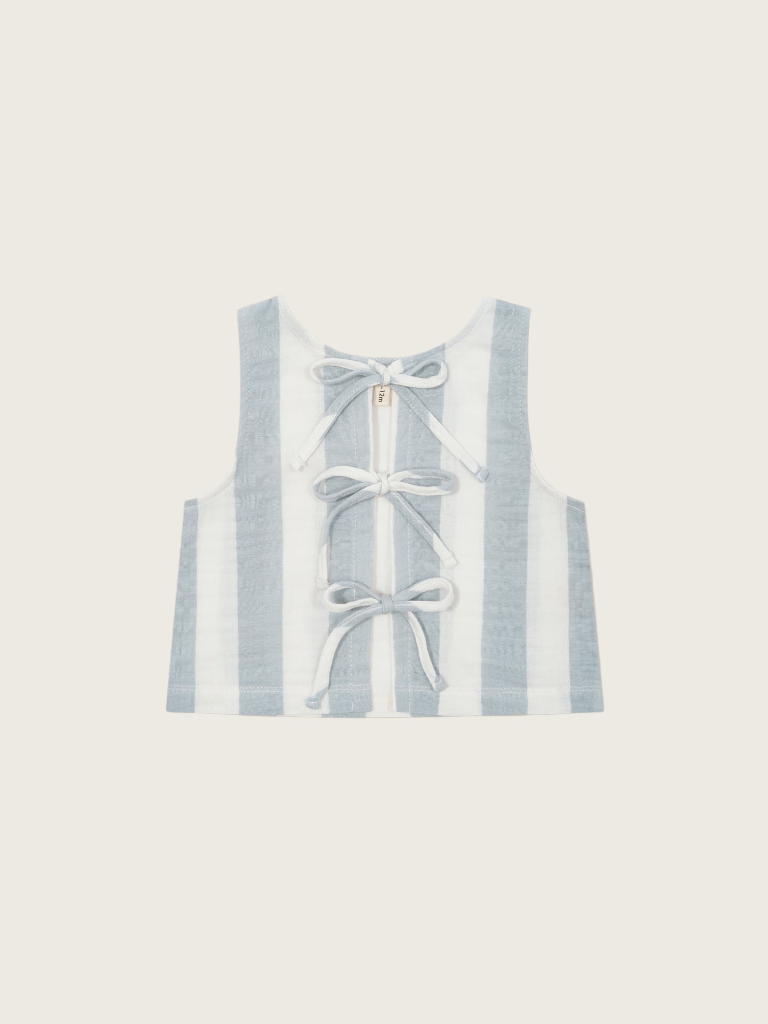 toddler two-way ribbon-tie sleeveless organic muslin resort top in sardine blue and white stripes
