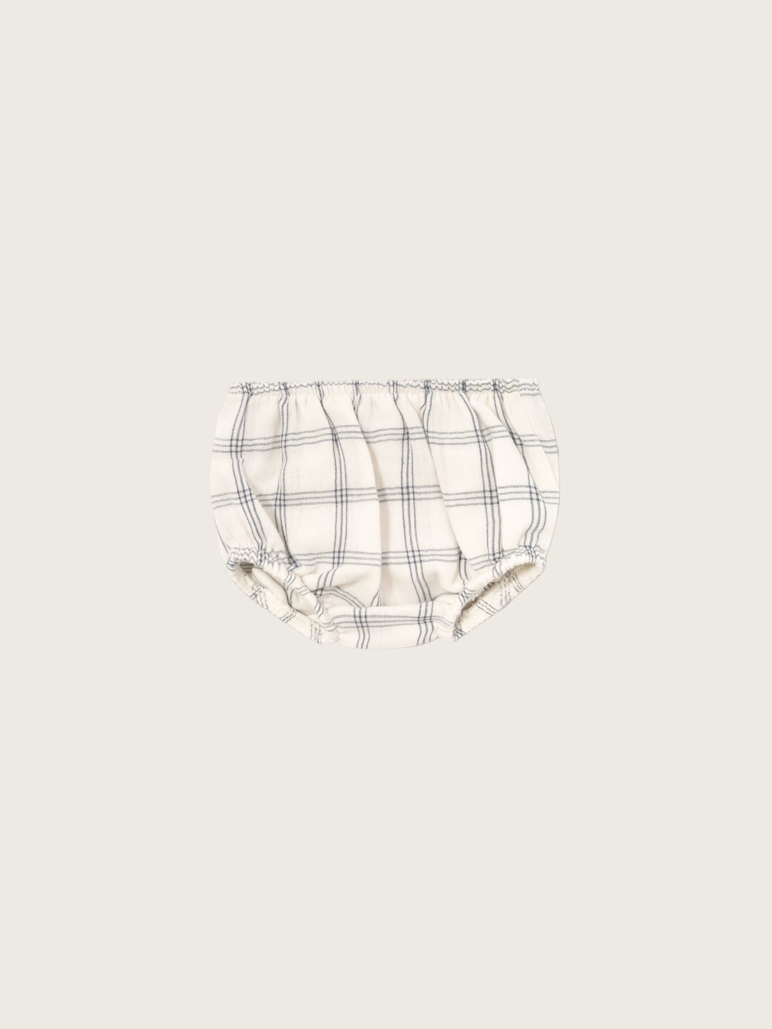 baby & toddler white muslin navy window check shortie bloomers with elasticated waist & leg openings