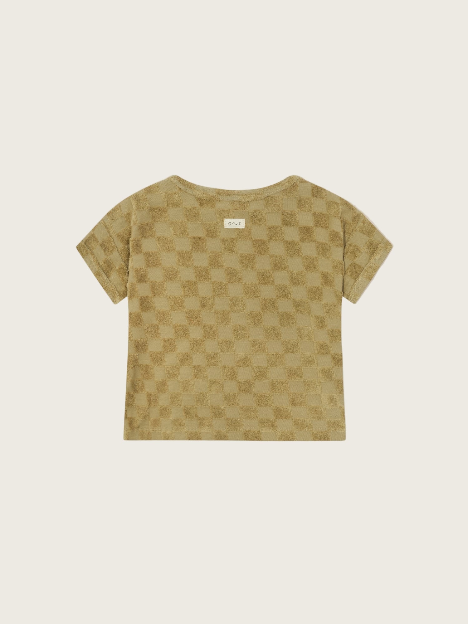 baby & toddler dusky beige checkerboard boxy drop shoulder t-shirt in soft organic terry cotton