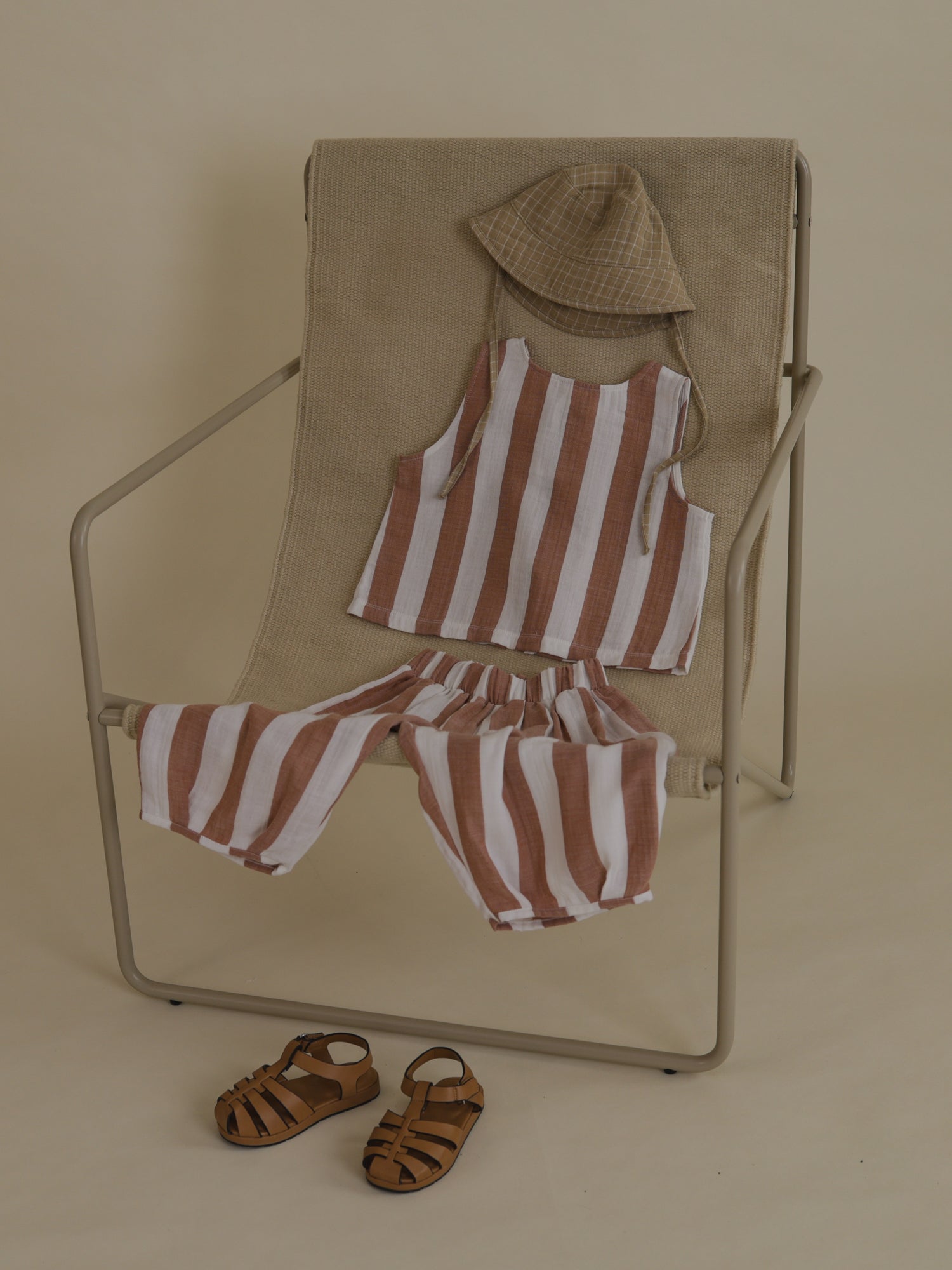 Lunya Resort Linen Silk Sleeveless Jumpsuit – White Tan Stripe – Women's Loungwear
