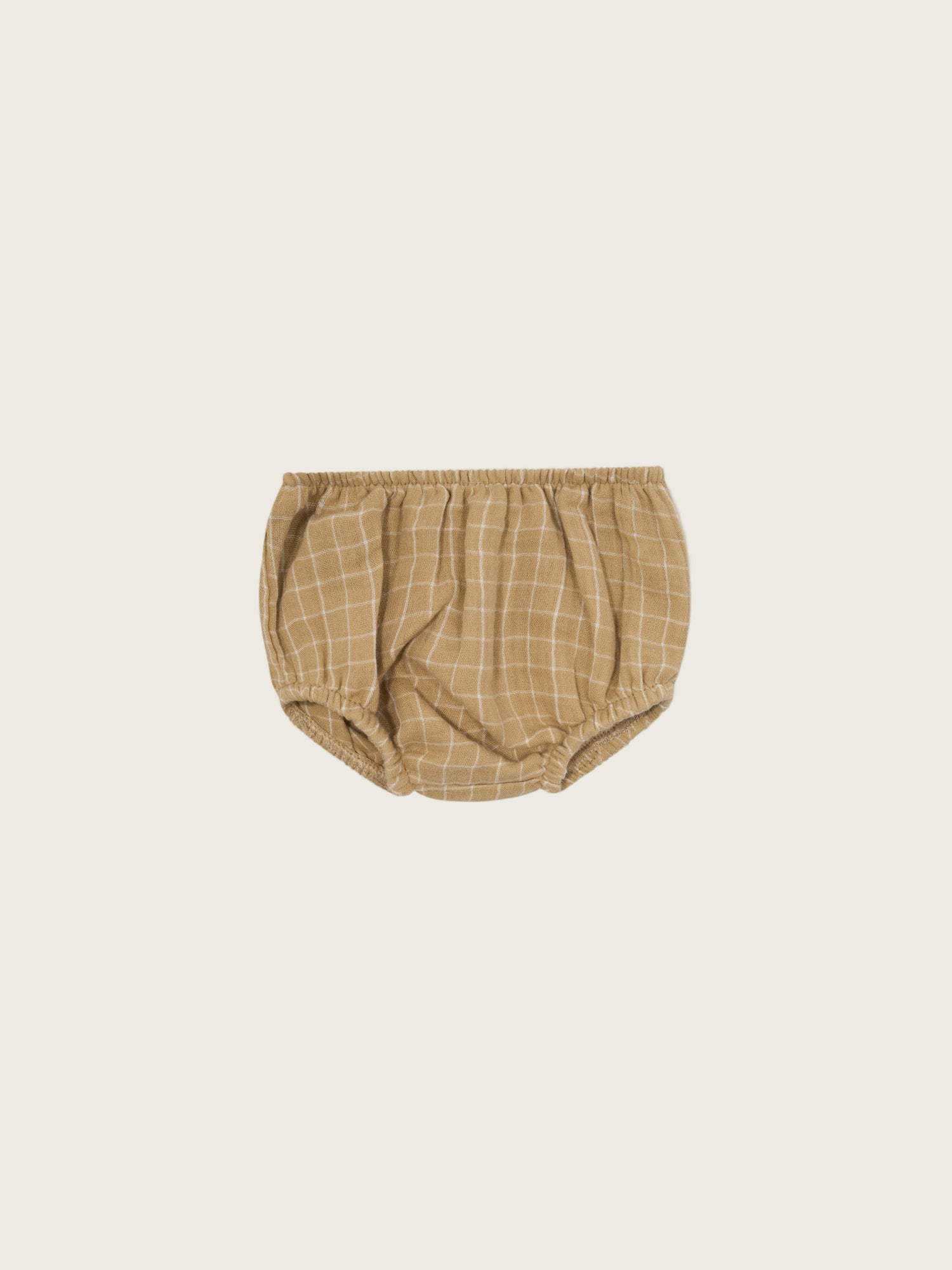 baby & toddler organic muslin shortie bloomers in wheat gold grid check pattern