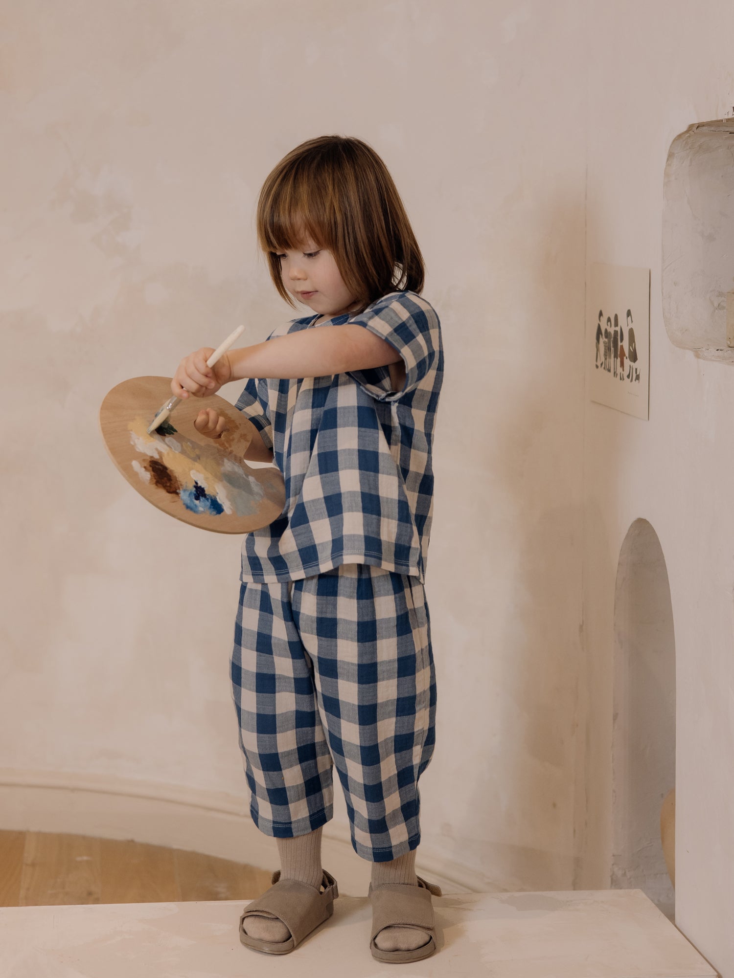 Pottery Blue Gingham Boxy T-shirt | Organic Zoo