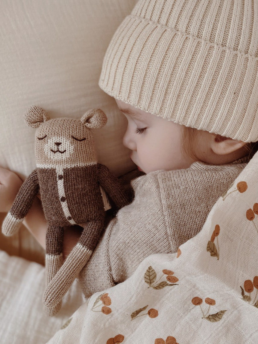 Teddy Knit Soft Toy - Mocha Romper | Organic Zoo