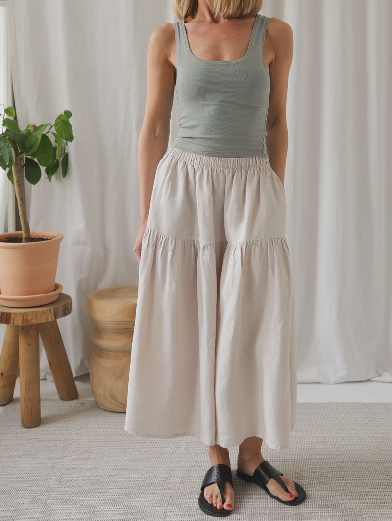 Women's Ceramic White Linen Skirt 