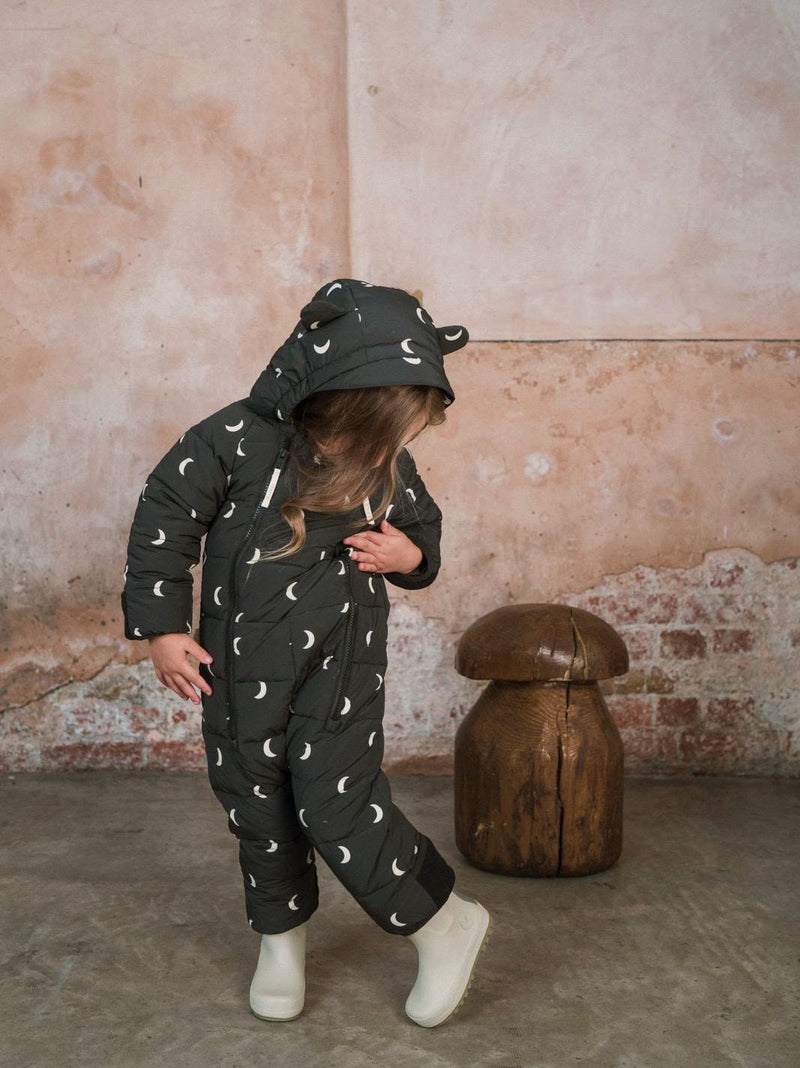 Baby Infant Hooded Snowsuit Black With Moons